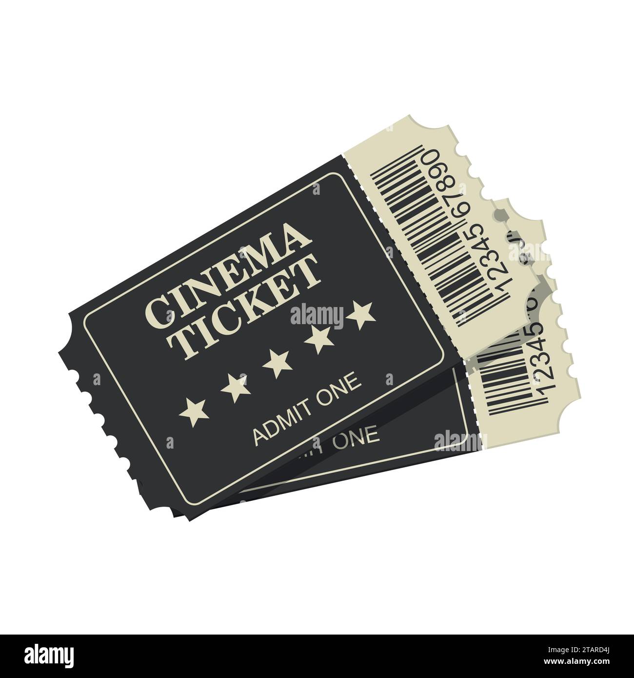 Two designed cinema tickets top view isolated on white background. Tickets for movie and film vector illustration Stock Vector