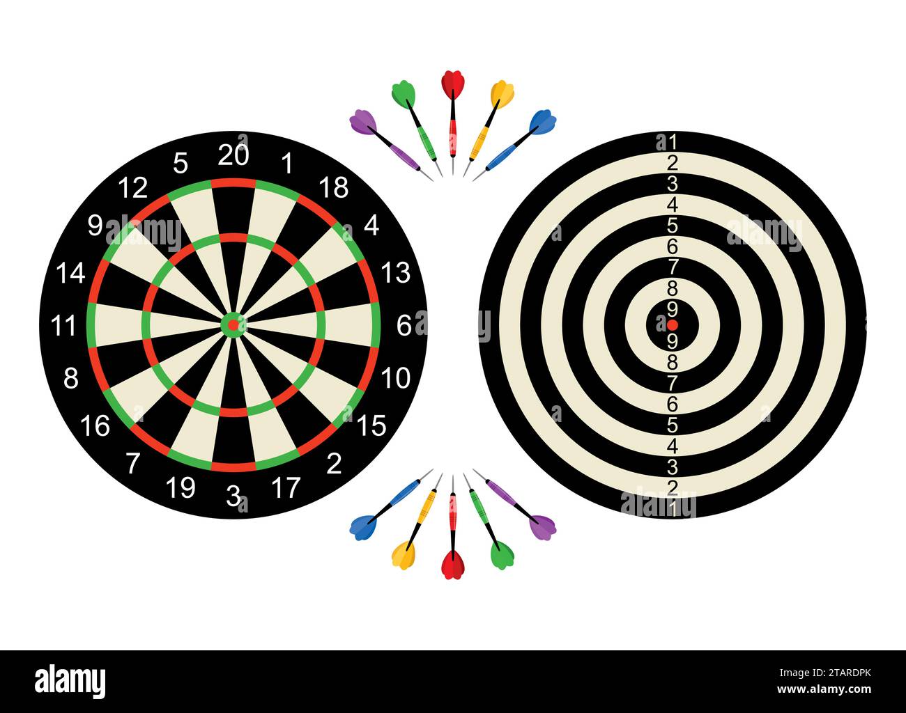 Classic dart board front and back with darts arrow isolated on white ...