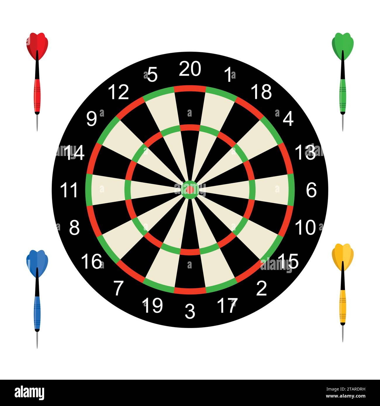 Classic dart board target and darts arrow isolated on white background