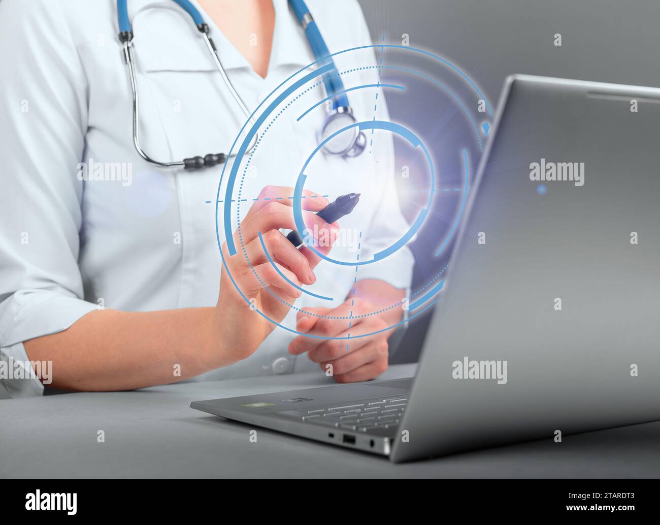 Doctor works with AI technology, internet, network. Digital virtual