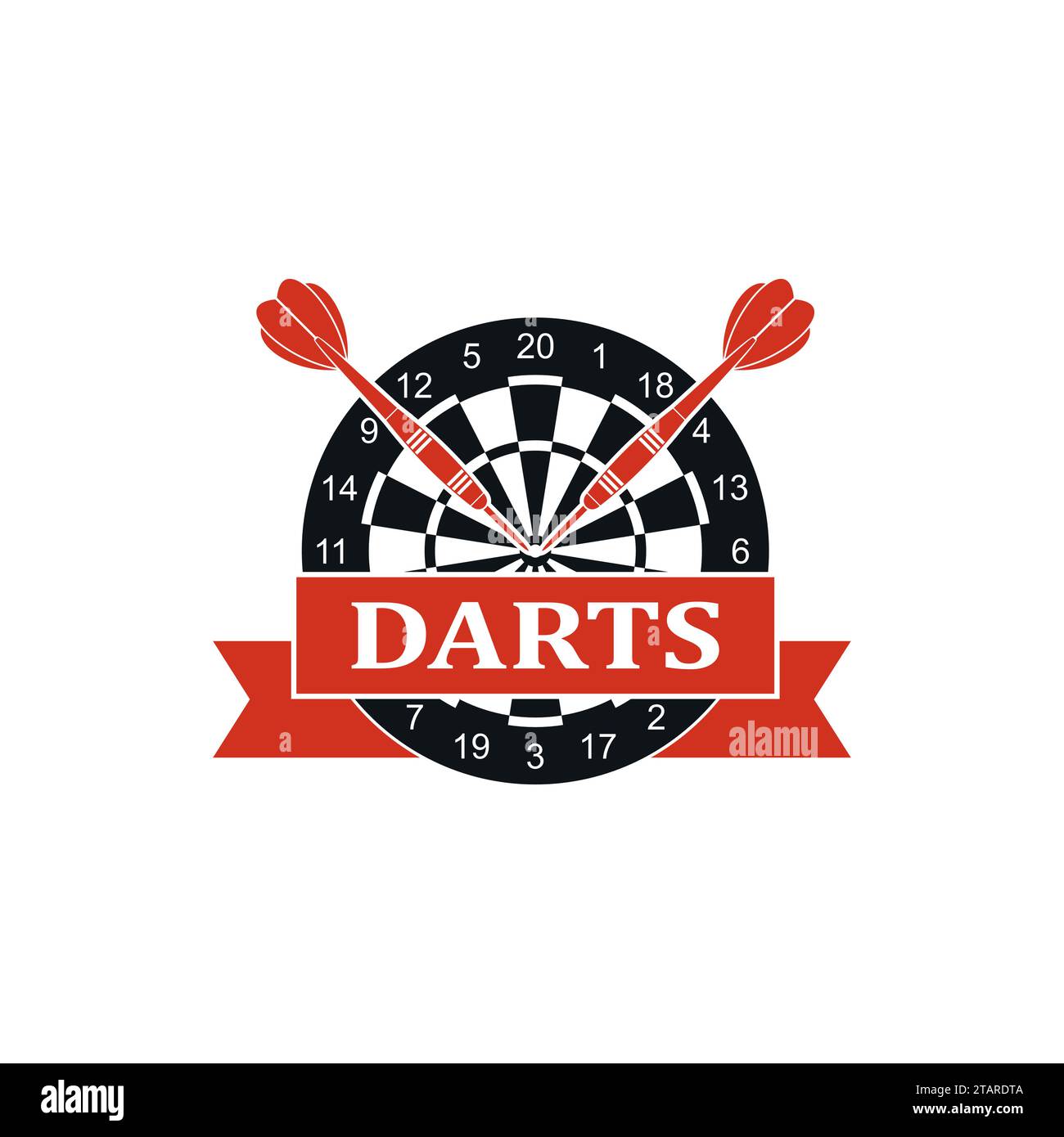 Darts label sports emblem and symbol isolated on white background. Dart