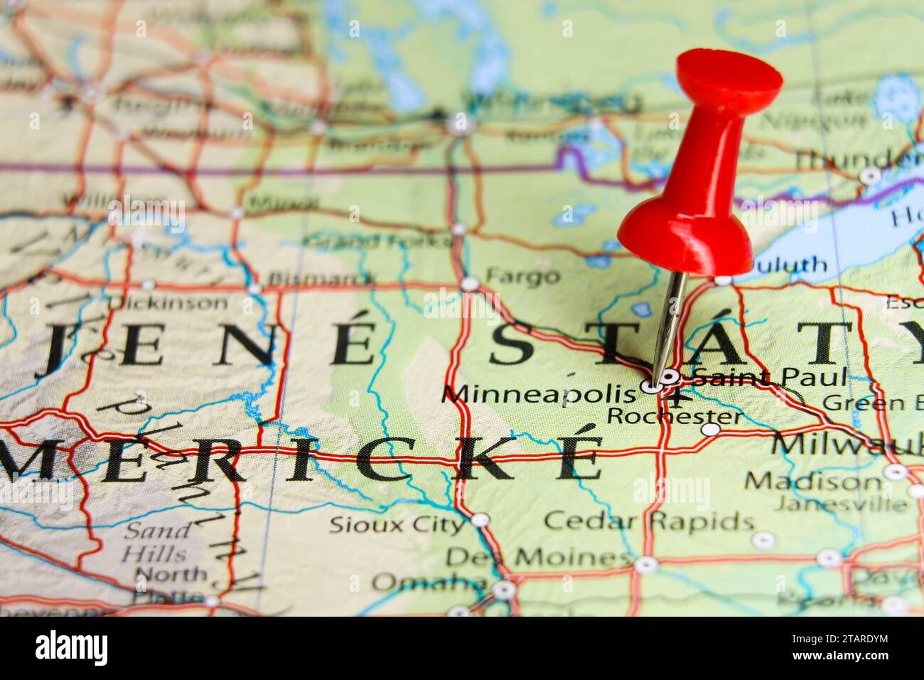Minneapolis, Minnesota pin on map Stock Photo