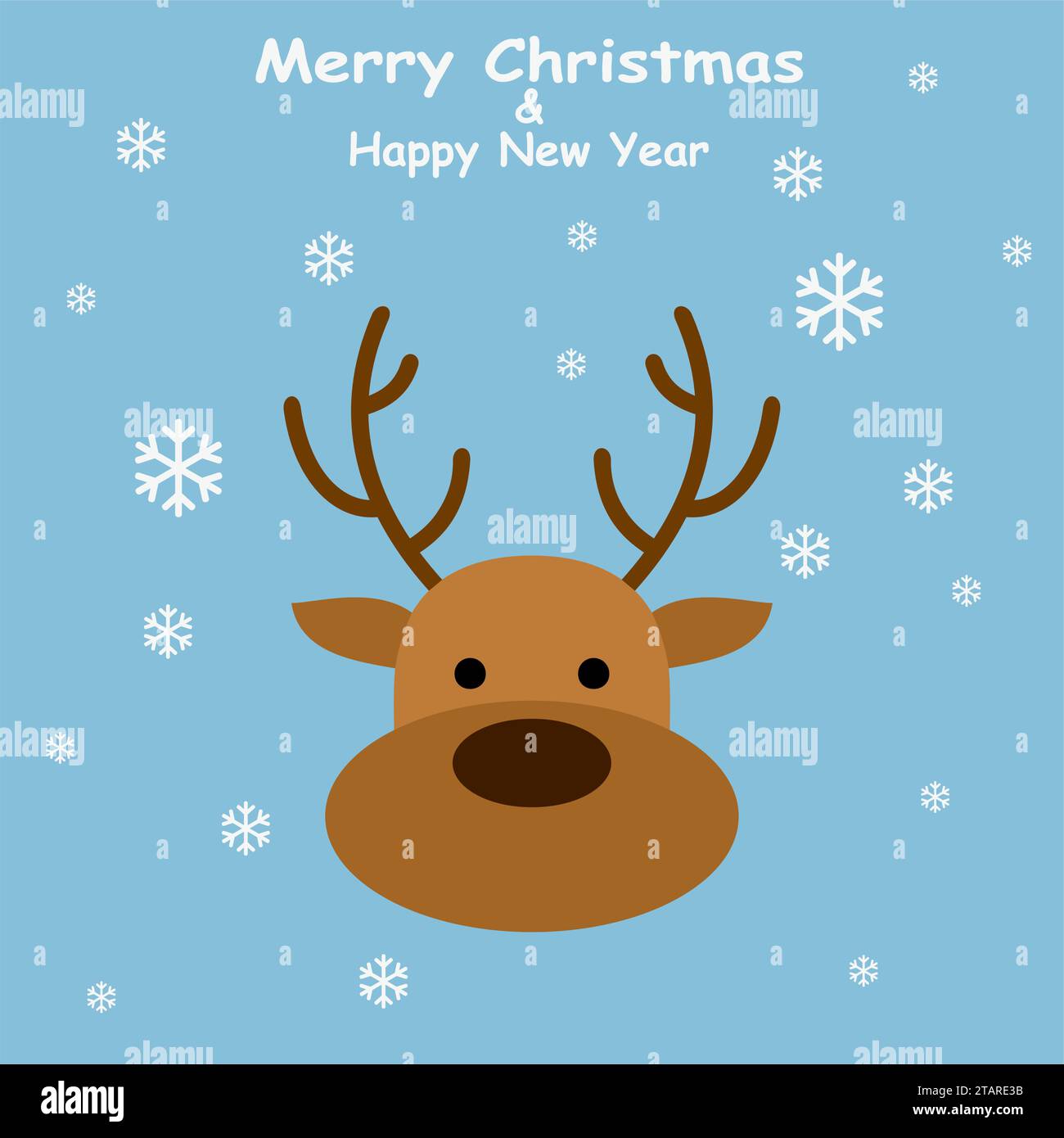 Christmas Deer in flat style with snowflakes on blue background. Vector ...