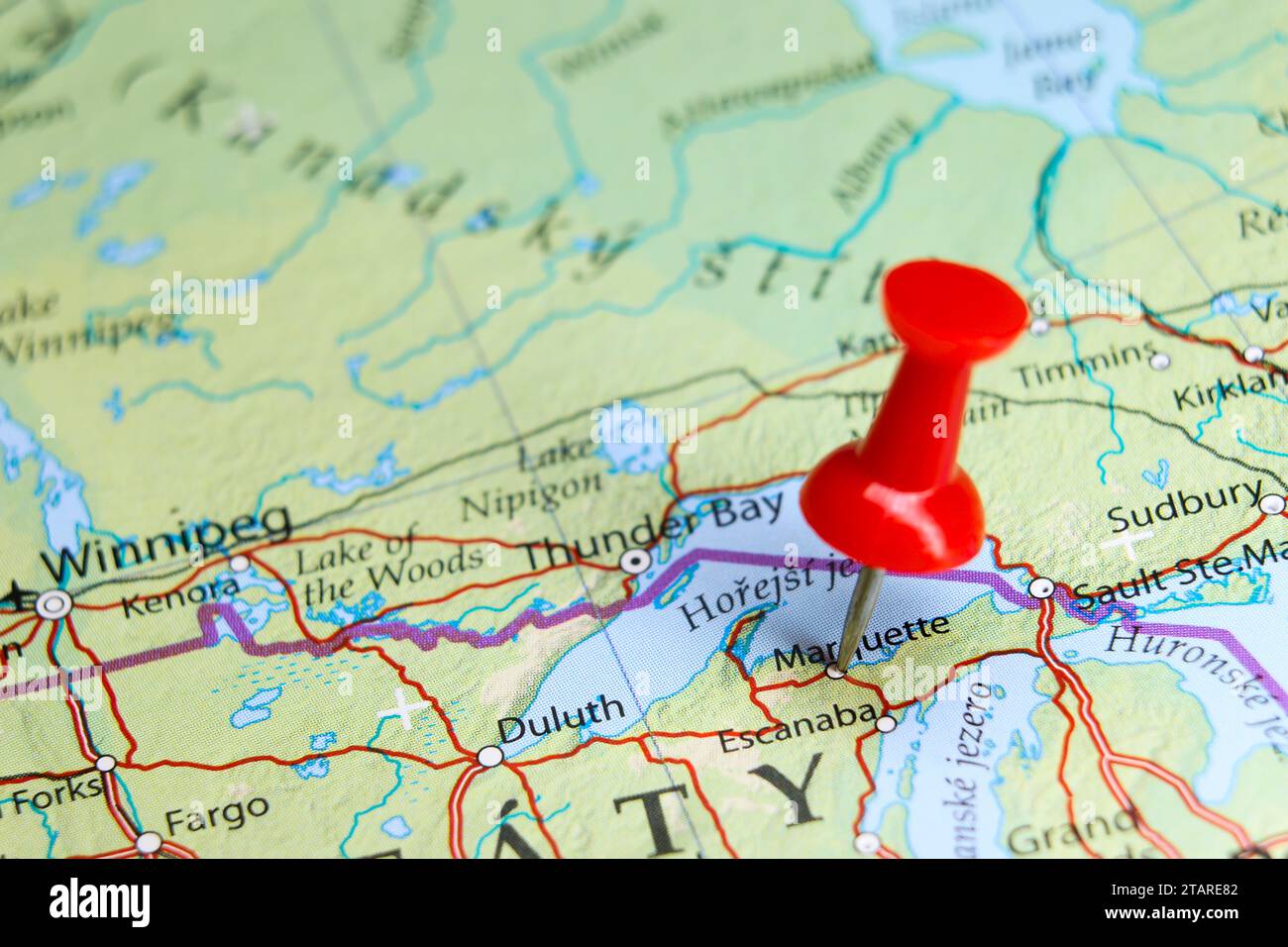 Marquette, Michigan pin on map Stock Photo Alamy