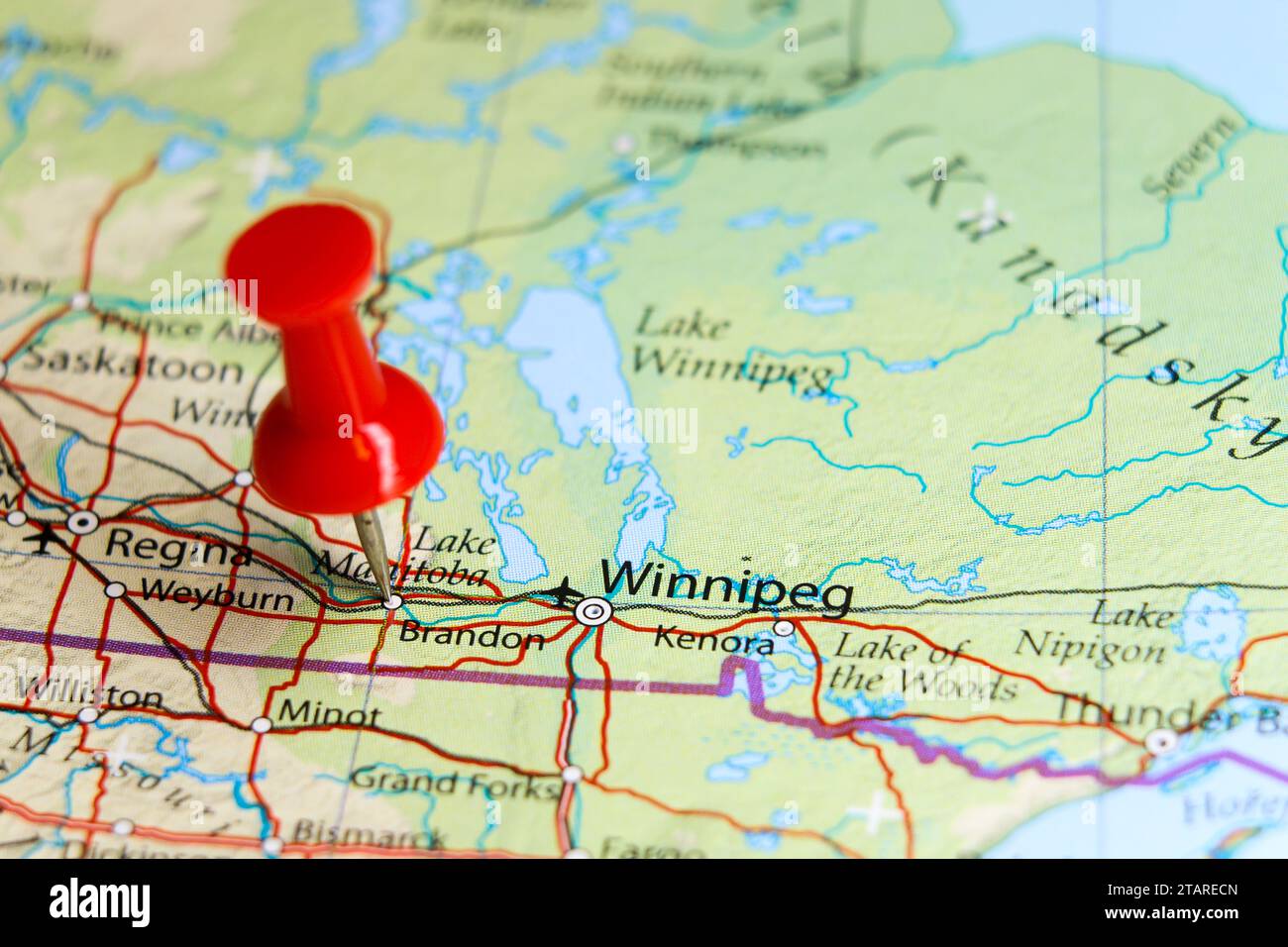 Brandon, Canada pin on map Stock Photo