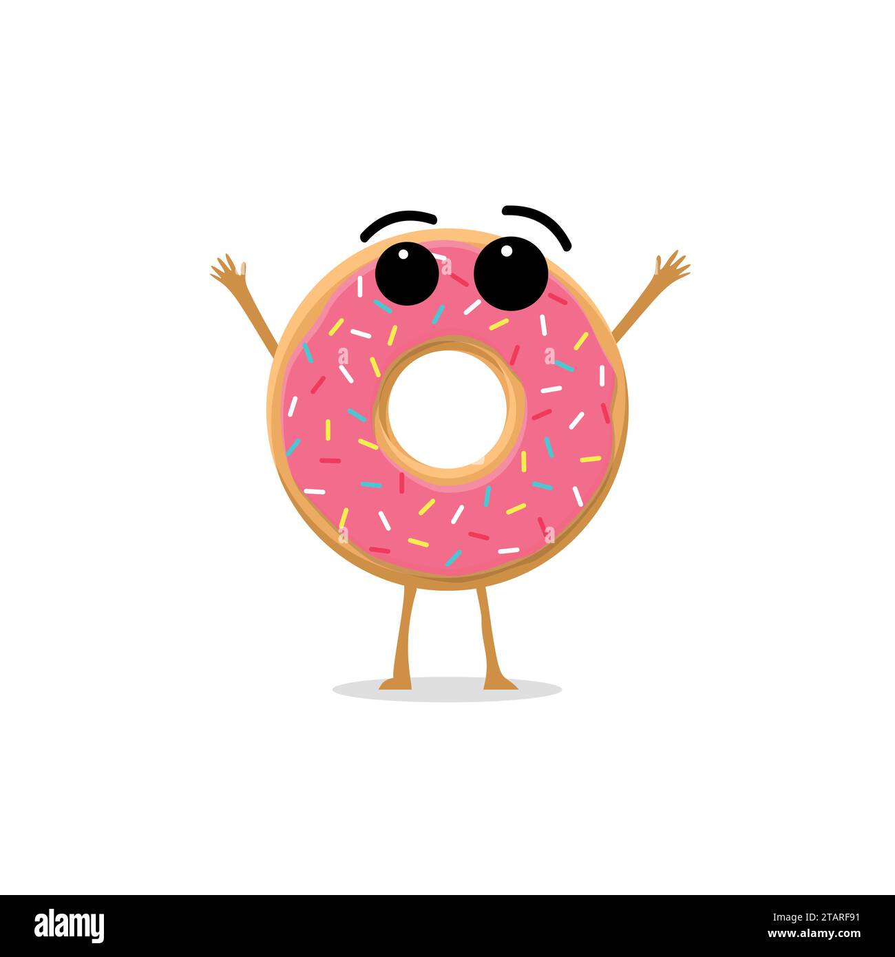 Funny and cute Donut with pink glazing and sprinkles character isolated on white background. Donut with smiling human face vector illustration. Kids r Stock Vector