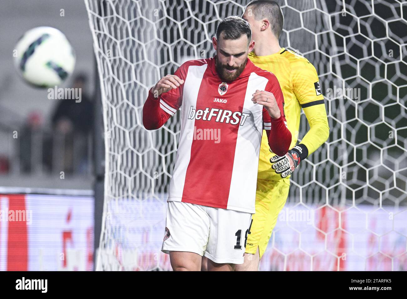 Antwerp, Belgium. 02nd Dec, 2023. Antwerp's Vincent Janssen reacts after missing a chance during