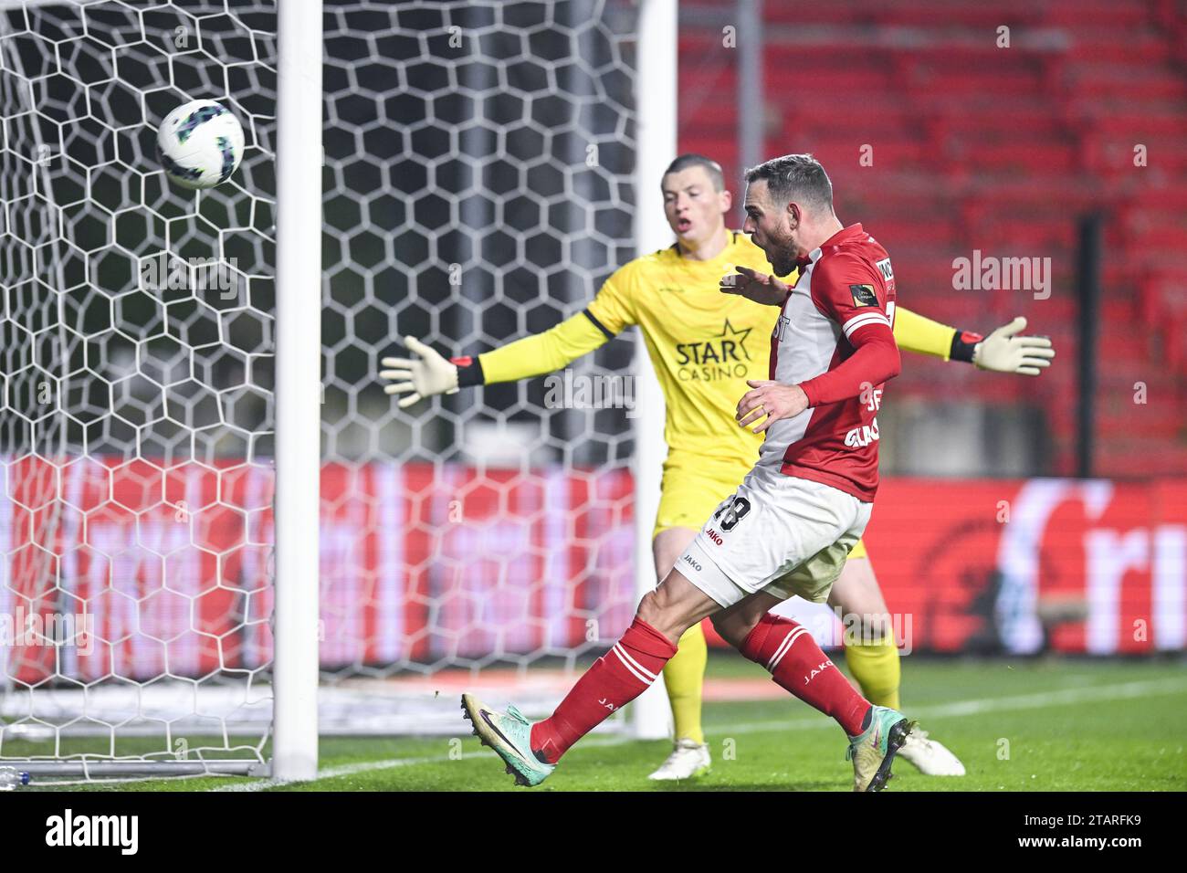 Antwerp, Belgium. 02nd Dec, 2023. Antwerp's Vincent Janssen reacts after missing a chance during