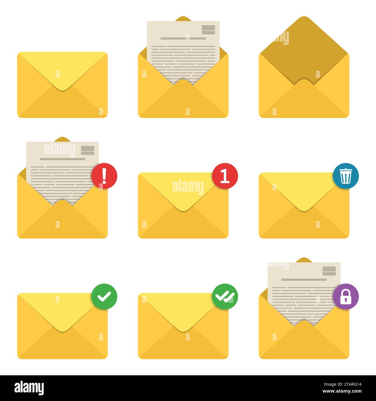 Mail envelope notifications icons set. Concept of incoming email messages, communication, mail delivery service for social network, web or mobile app. Stock Vector