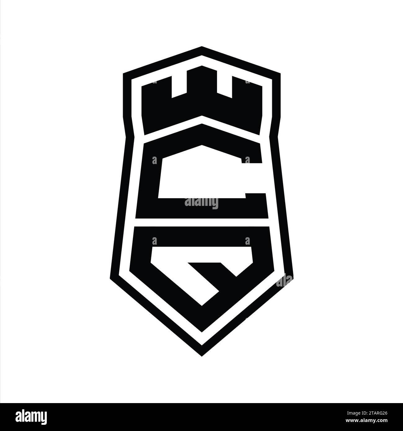CQ Letter Logo monogram hexagon shield shape up and down with crown ...