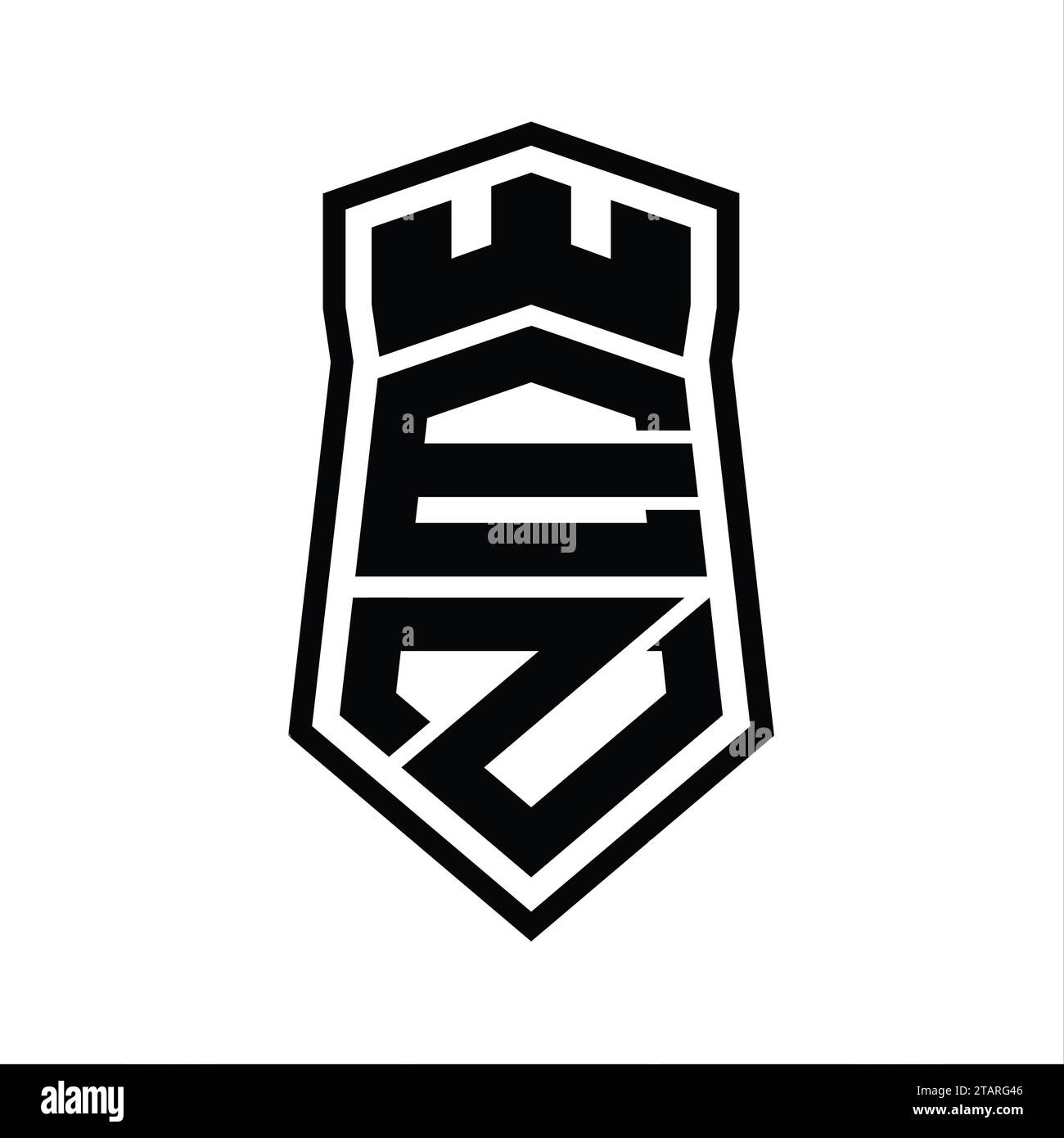 EZ Letter Logo monogram hexagon shield shape up and down with crown ...
