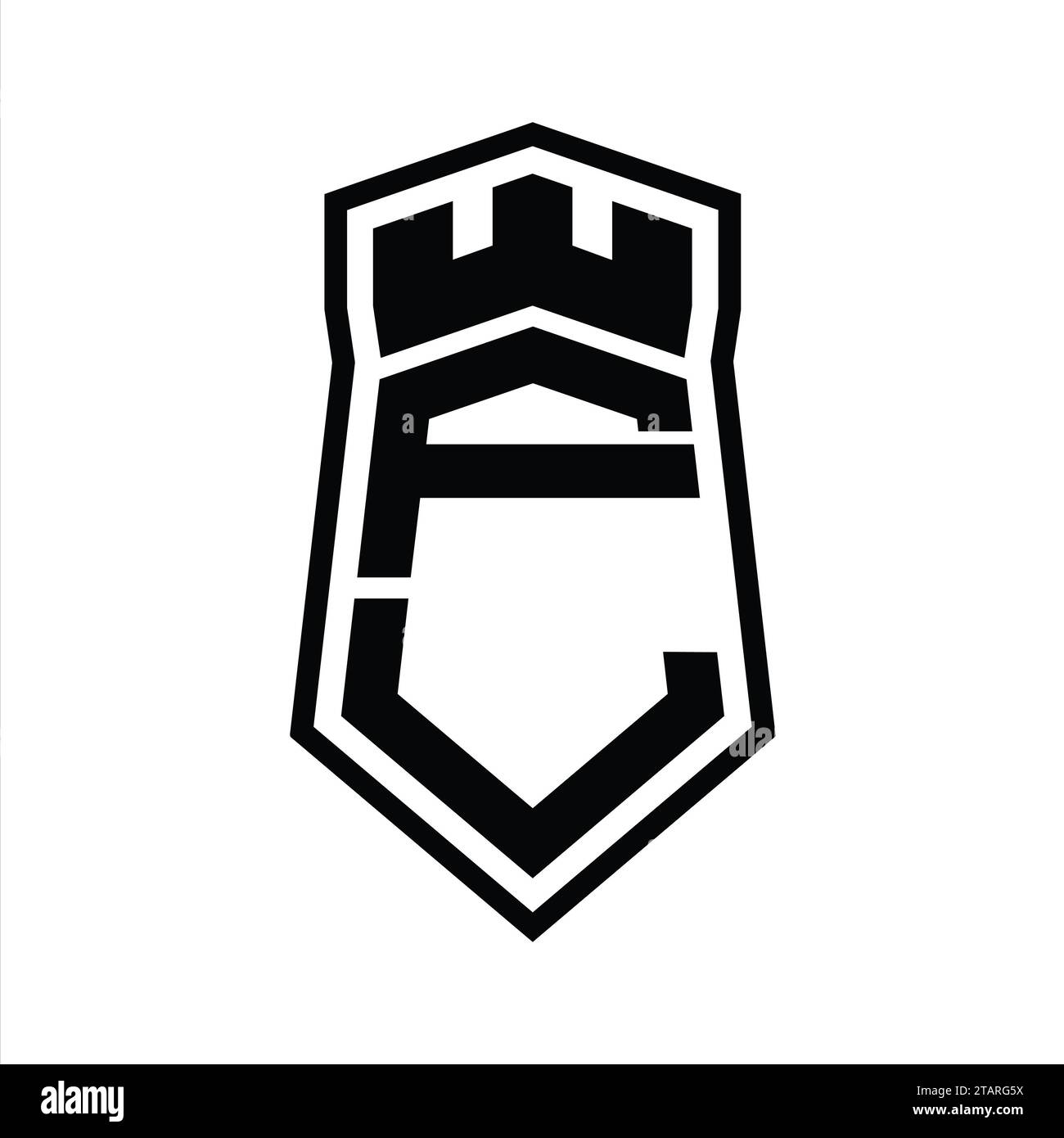 FL Letter Logo monogram hexagon shield shape up and down with crown ...