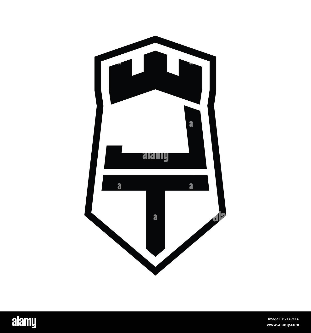 JT Letter Logo monogram hexagon shield shape up and down with crown ...