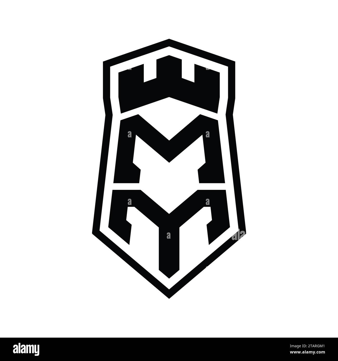 MM Letter Logo monogram hexagon shield shape up and down with crown ...