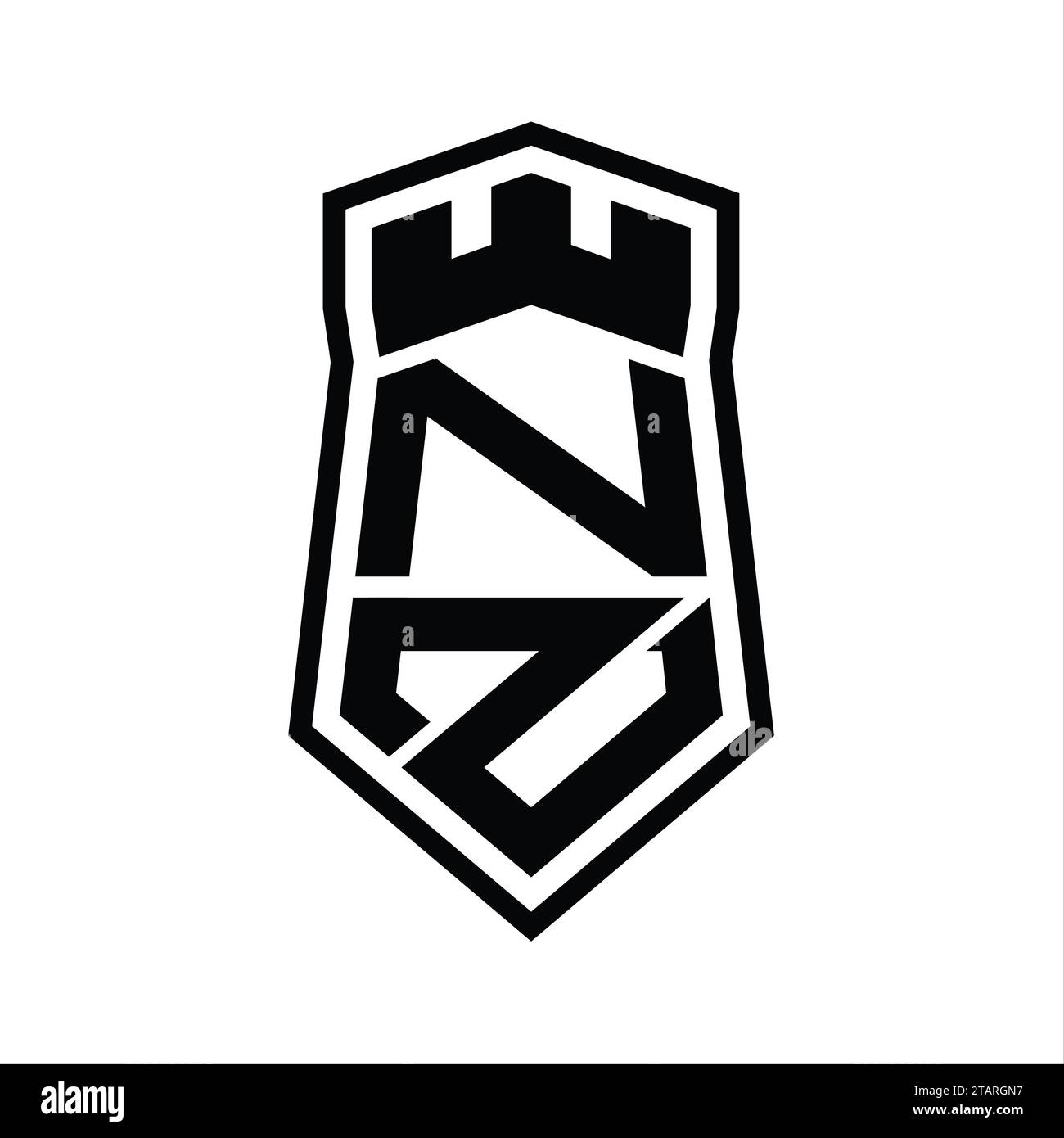 NZ Letter Logo monogram hexagon shield shape up and down with crown ...