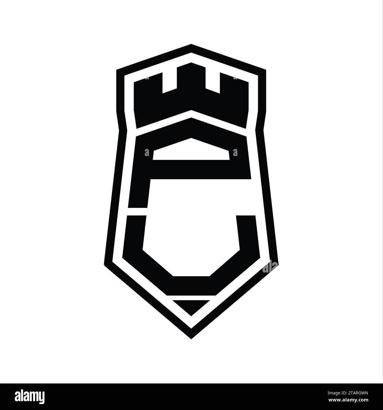 PU Letter Logo monogram hexagon shield shape up and down with crown ...