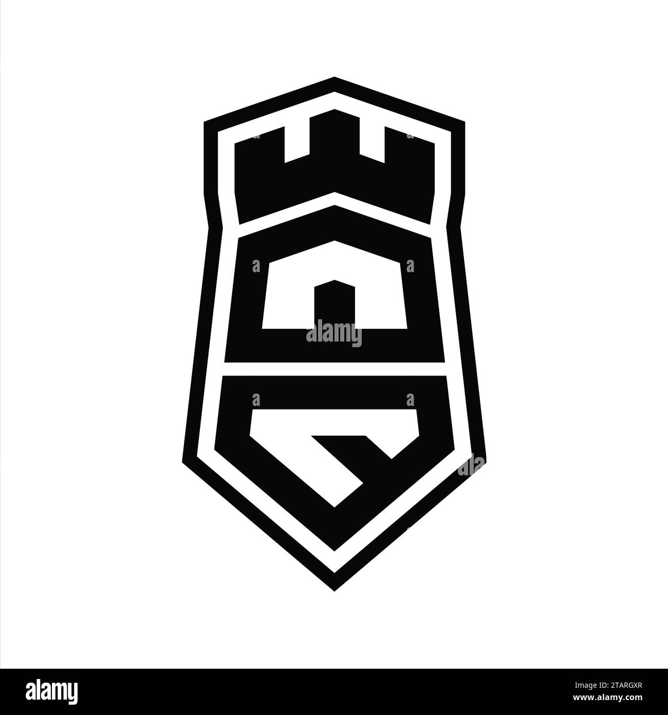 QQ Letter Logo monogram hexagon shield shape up and down with crown ...
