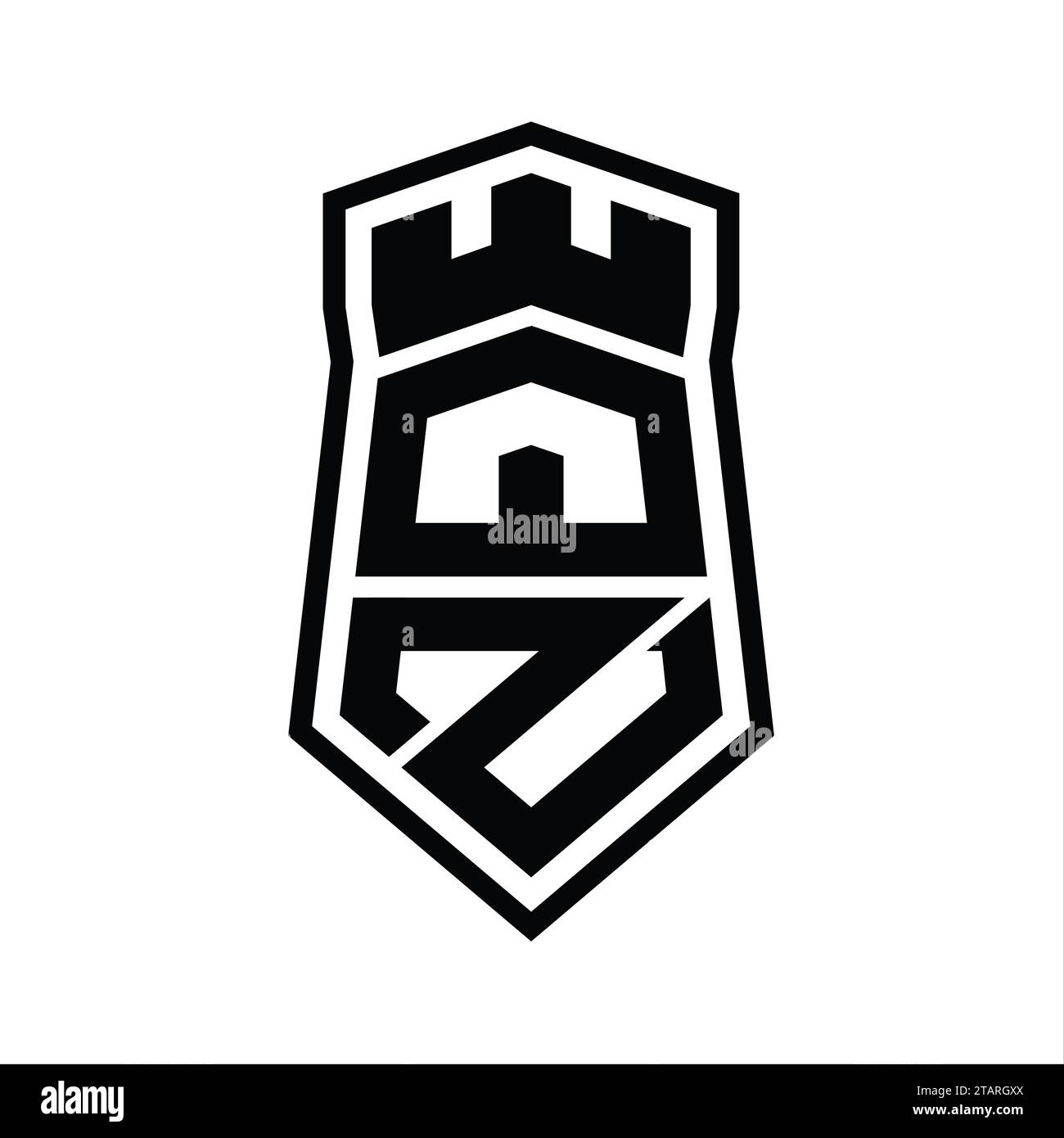 QZ Letter Logo monogram hexagon shield shape up and down with crown ...