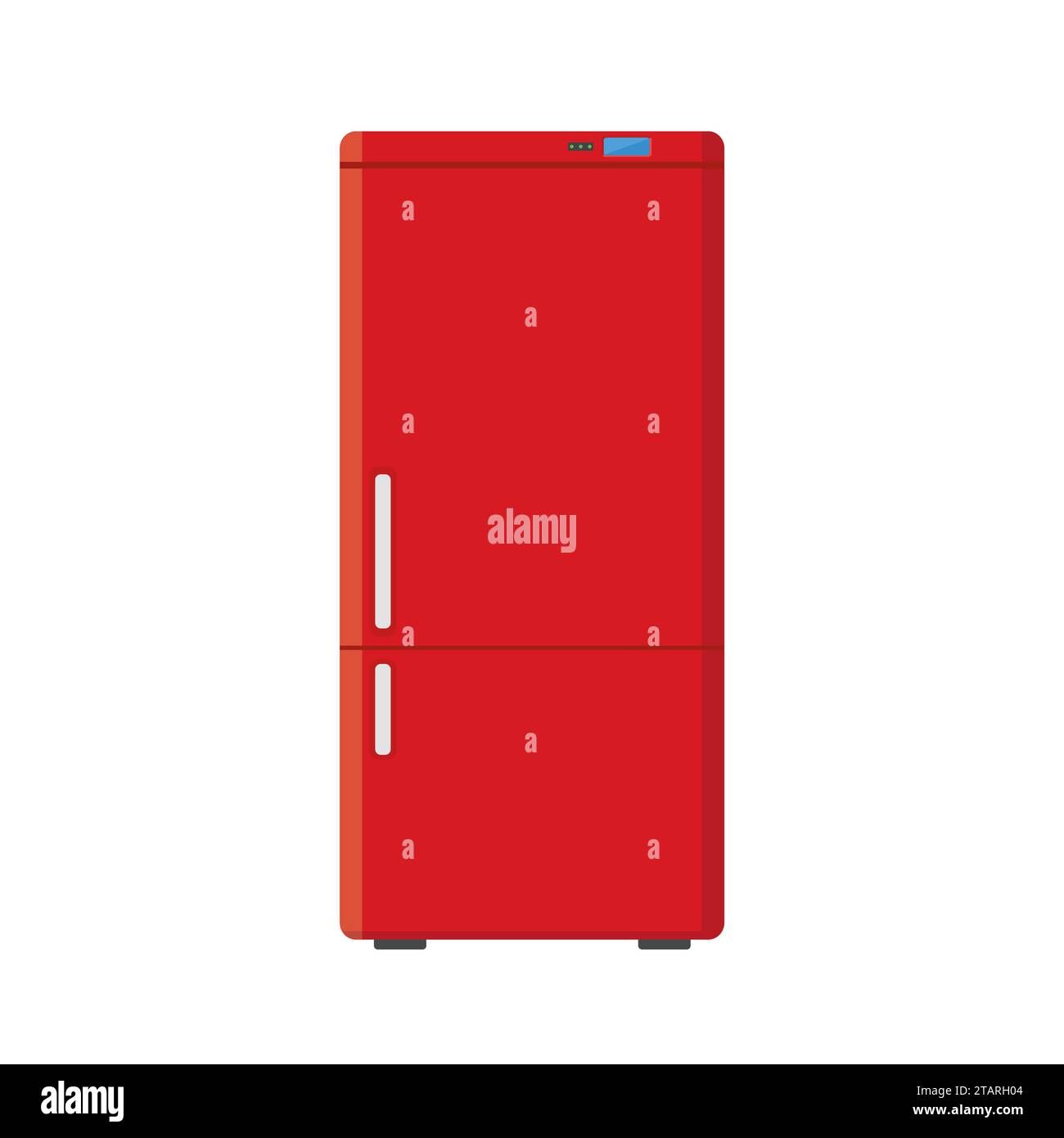 Red household appliances fridge isolated on white background