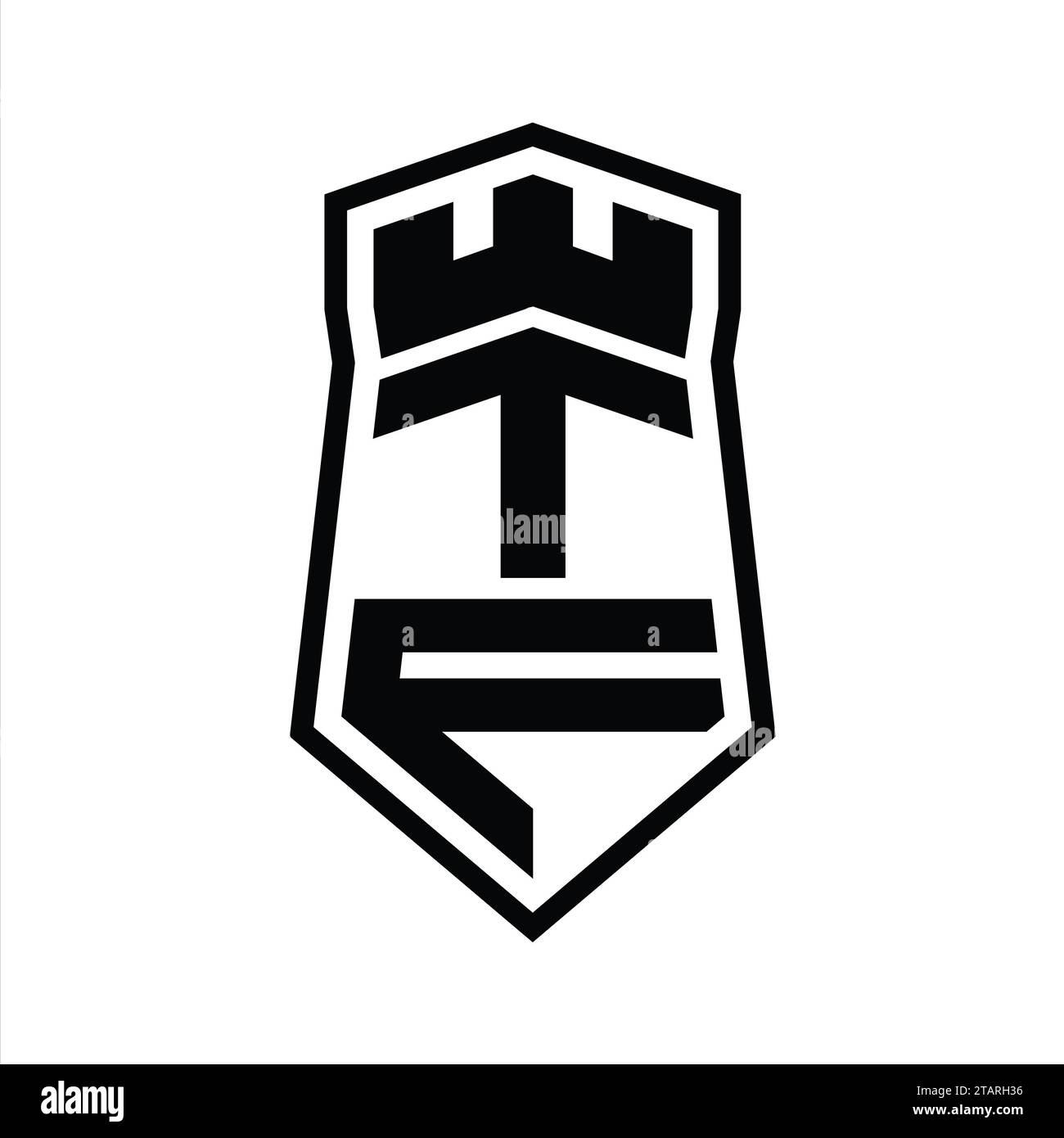 TF Letter Logo monogram hexagon shield shape up and down with crown ...