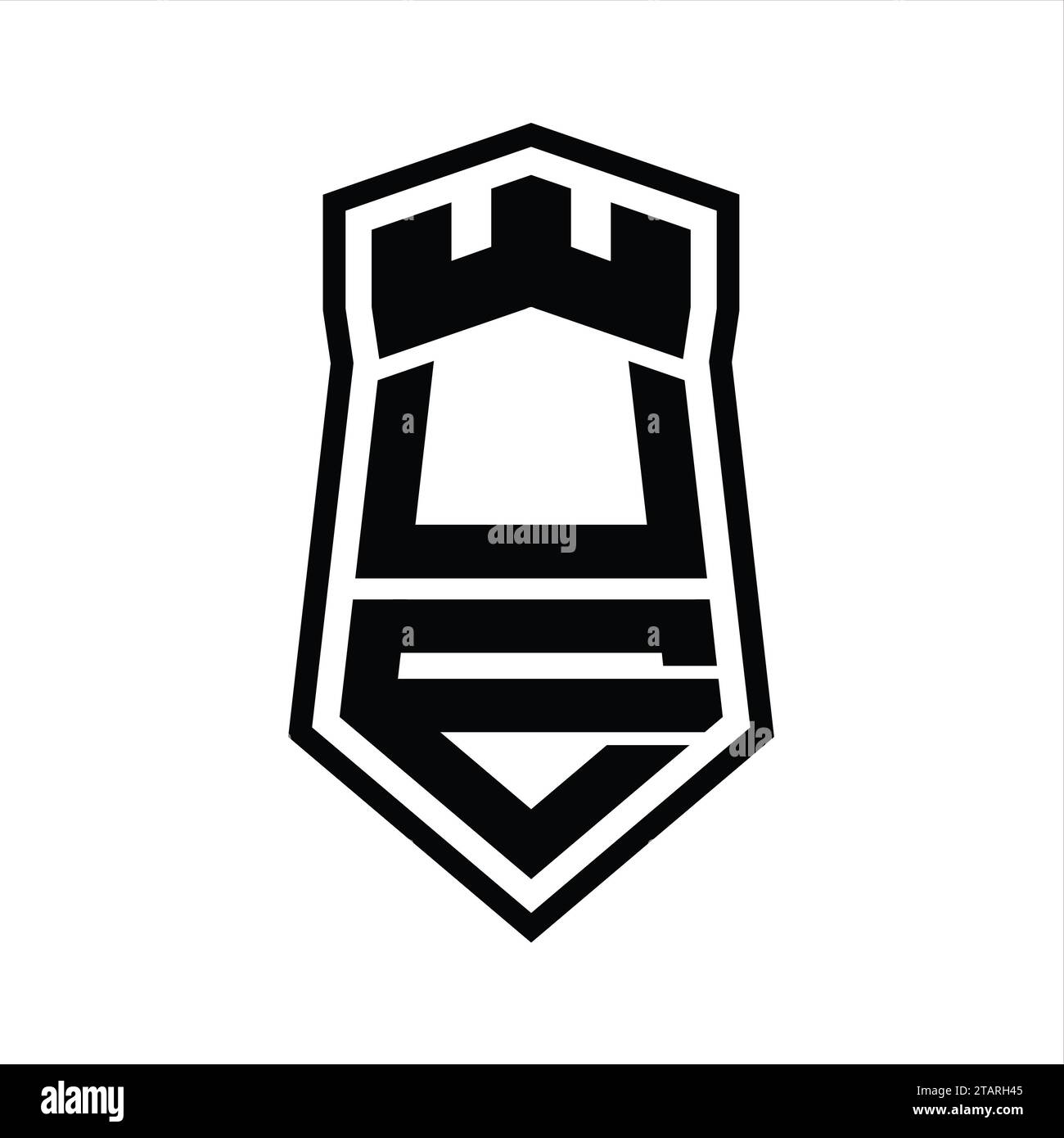 UE Letter Logo monogram hexagon shield shape up and down with crown ...