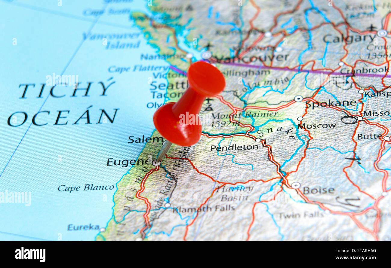 Eugene, Oregon pin on map Stock Photo - Alamy