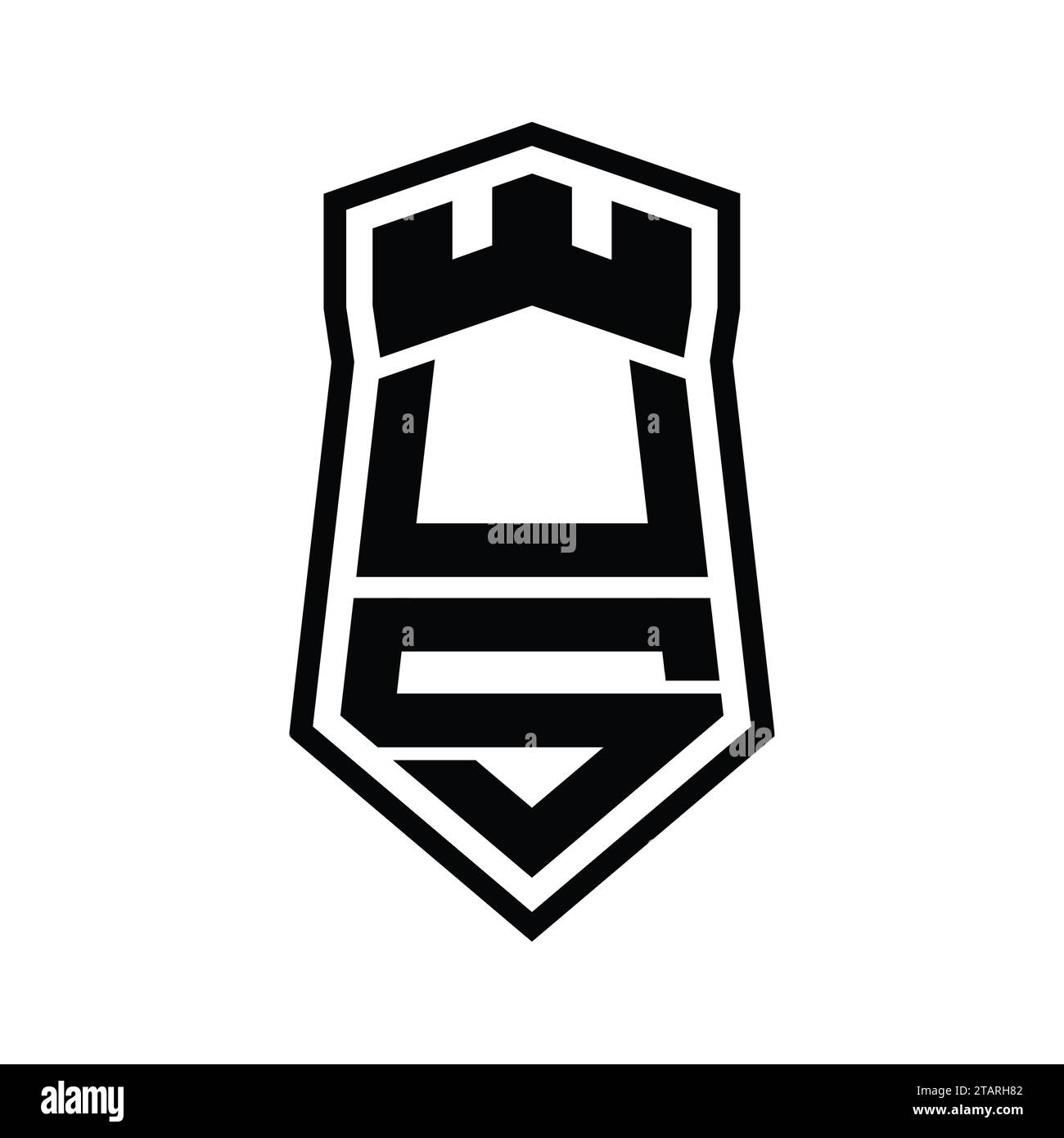 US Letter Logo monogram hexagon shield shape up and down with crown ...
