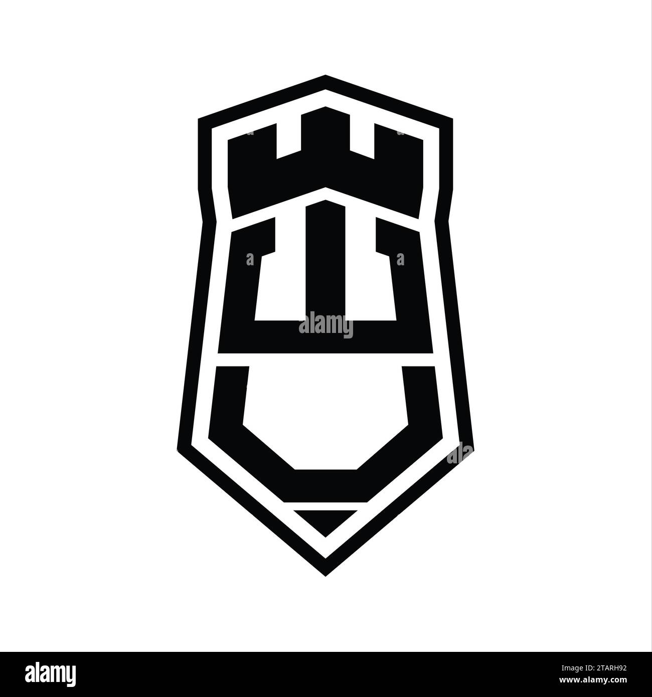 WU Letter Logo monogram hexagon shield shape up and down with crown ...