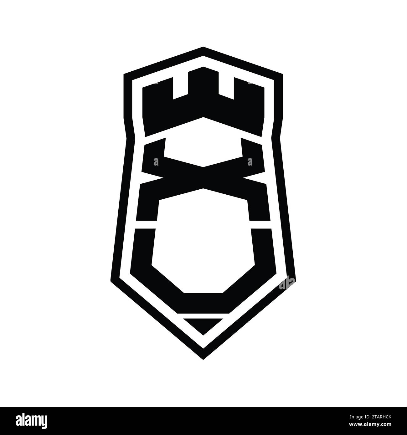XU Letter Logo monogram hexagon shield shape up and down with crown ...