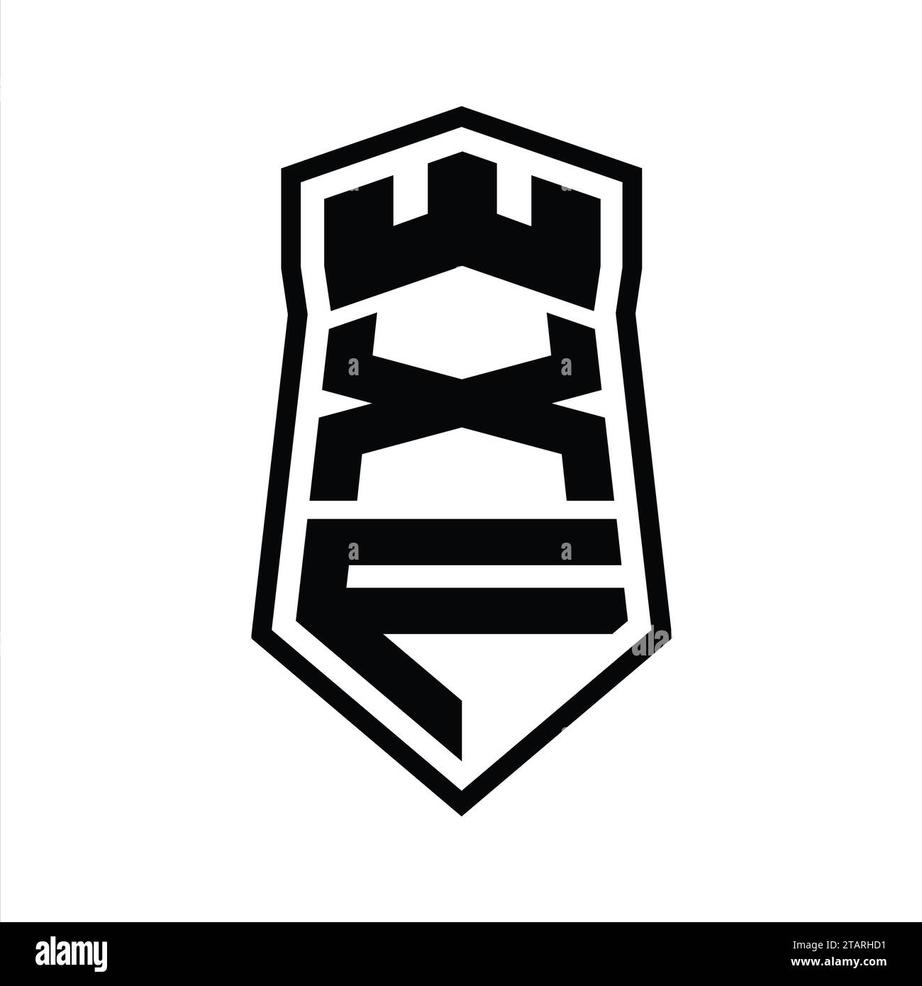 XF Letter Logo monogram hexagon shield shape up and down with crown ...