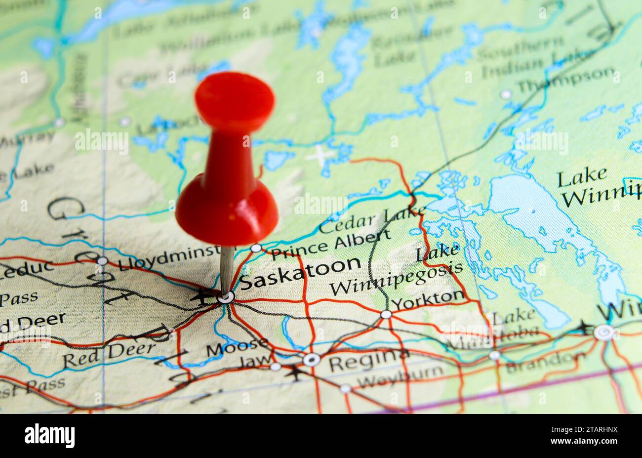 Saskatoon, Canada pin on map Stock Photo Alamy