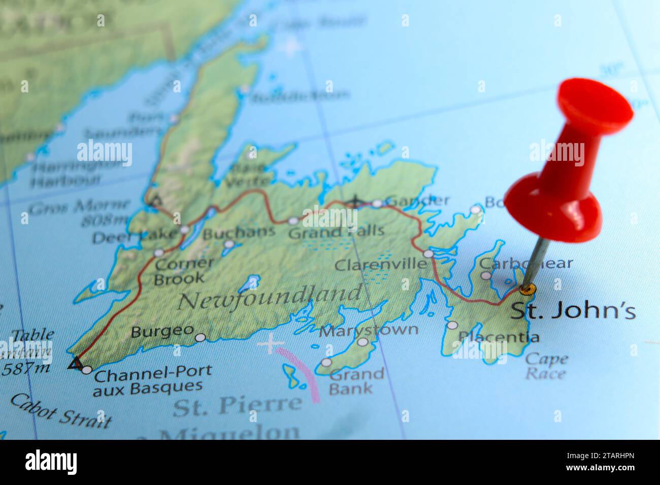 St. Johns, Newfoundland, Canada pin on map Stock Photo - Alamy