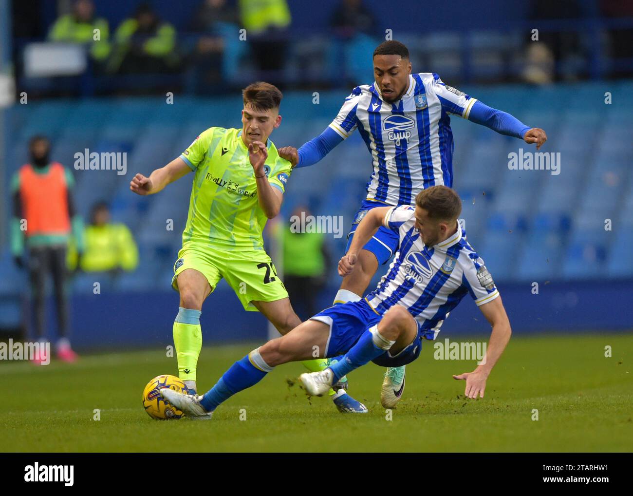 Will Vaulks #4 of Sheffield Wednesday tackles Harry Leonard #20 of Blackburn Rovers during the Sky Bet Championship match Sheffield Wednesday vs Blackburn Rovers at Hillsborough, Sheffield, United Kingdom, 2nd December 2023 (Photo by Craig Cresswell/News Images) in, on 12/2/2023. (Photo by Craig Cresswell/News Images/Sipa USA) Credit: Sipa USA/Alamy Live News Stock Photo