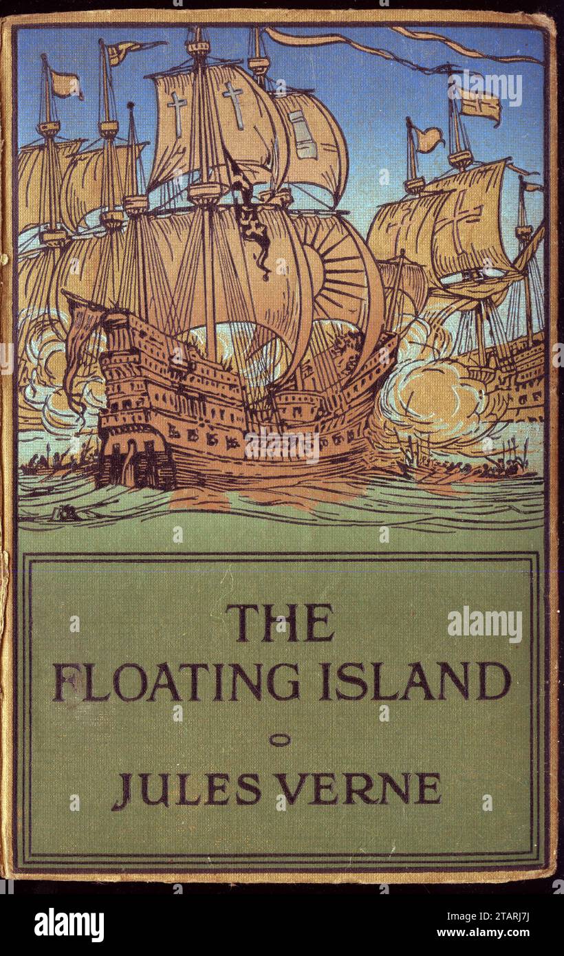 Front cover of the book The Floating Island by Jules Verne Stock Photo
