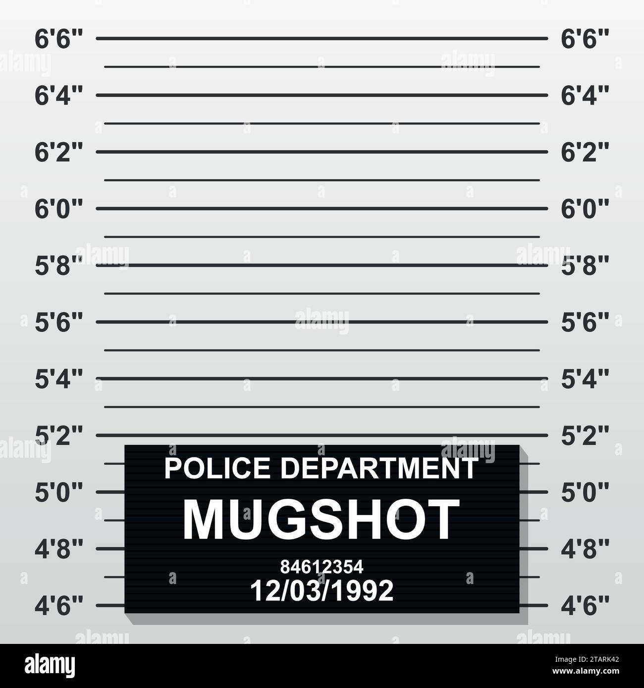 Criminal mug shot line. Police mugshot add a photo. Blank criminal police lineup with centimeter scale for photograph. Vector illustration Stock Vector