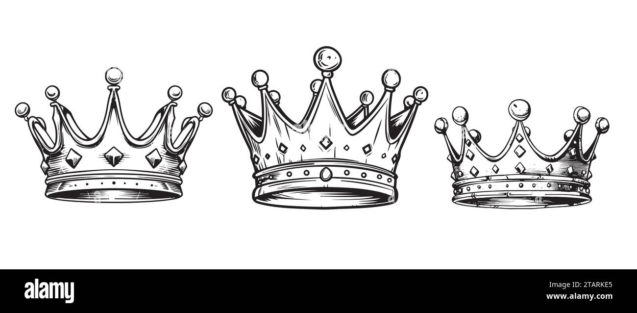 Doodle style set of royal crowns in vector format. Vector illustration ...