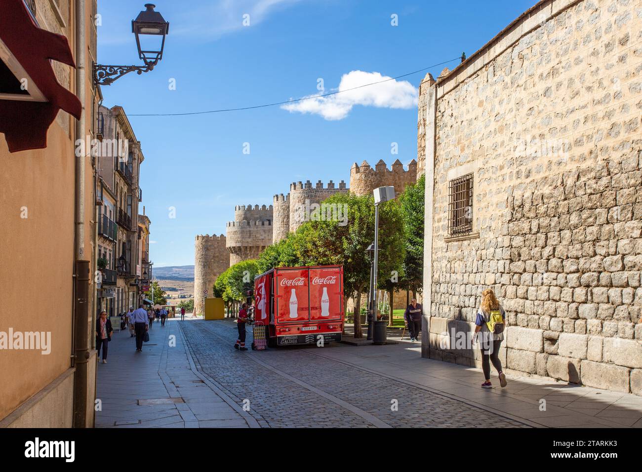 Coca Cola wagon truck lorry making deliveries in the Spanish walled