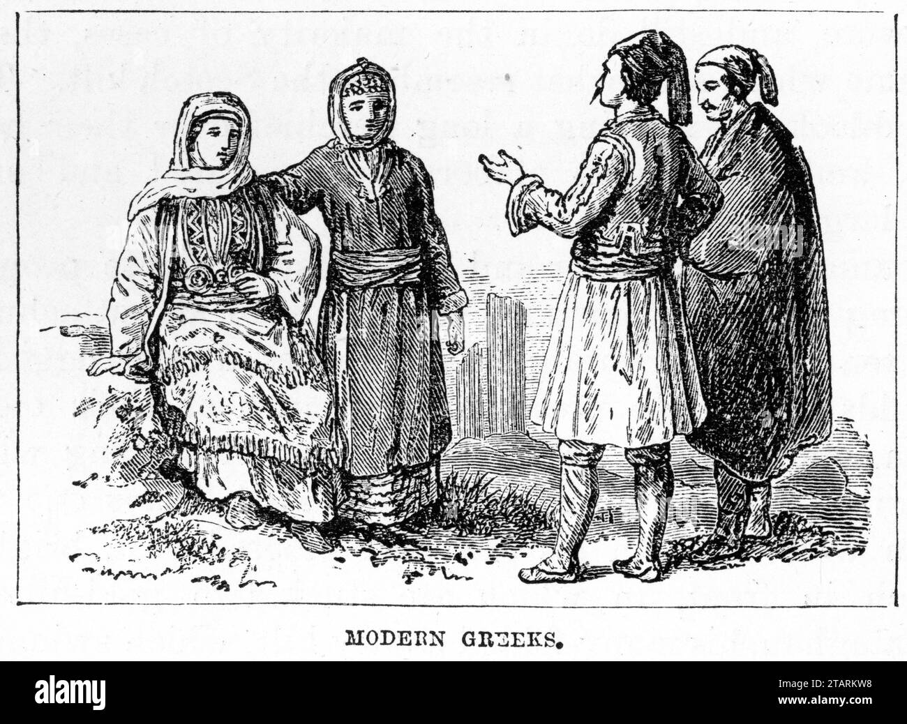 Engraving of a group of modern greeks. Published circa 1887 Stock Photo