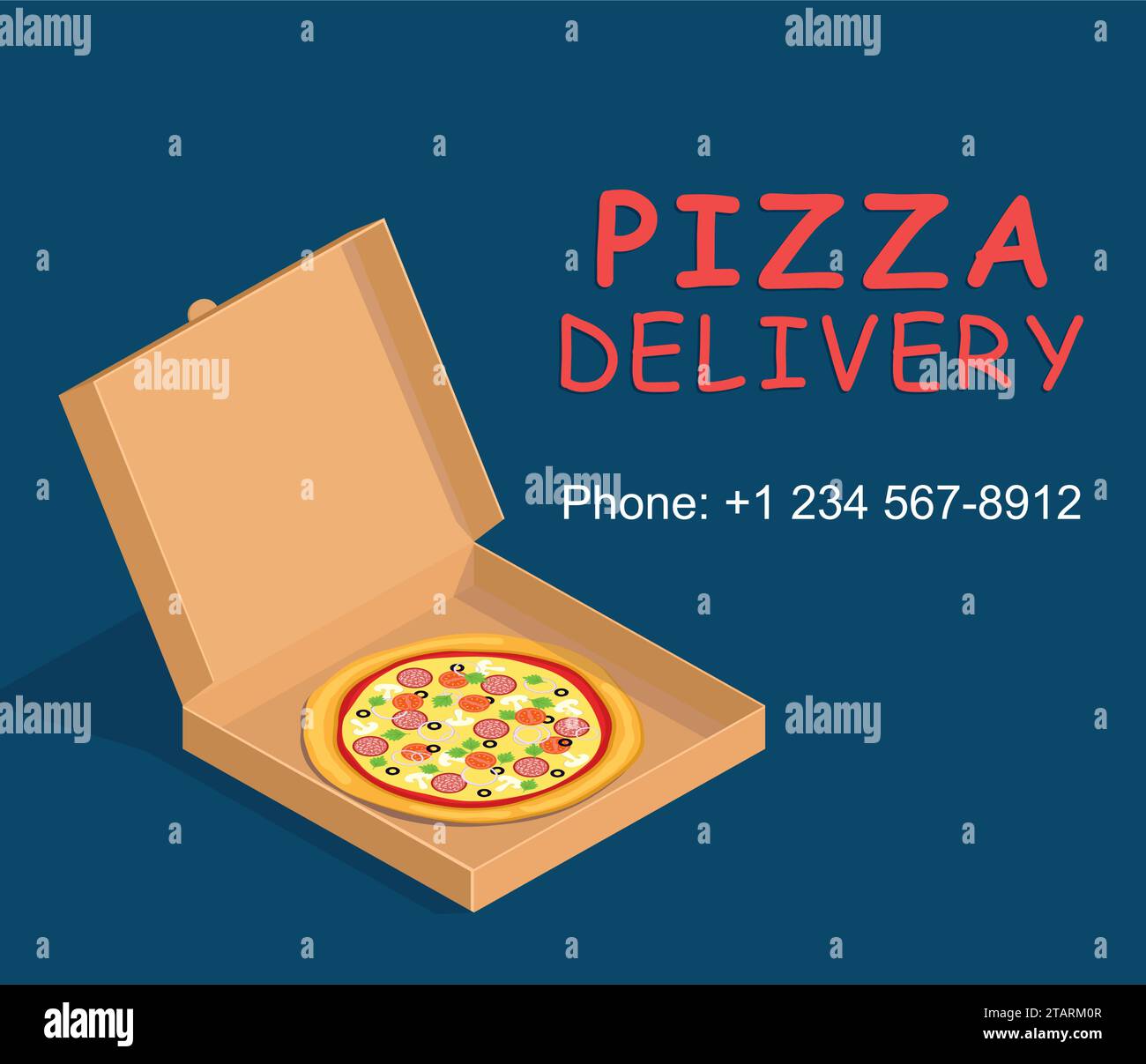 Pizza box delivery service. Brown carton packaging box with pizza in
