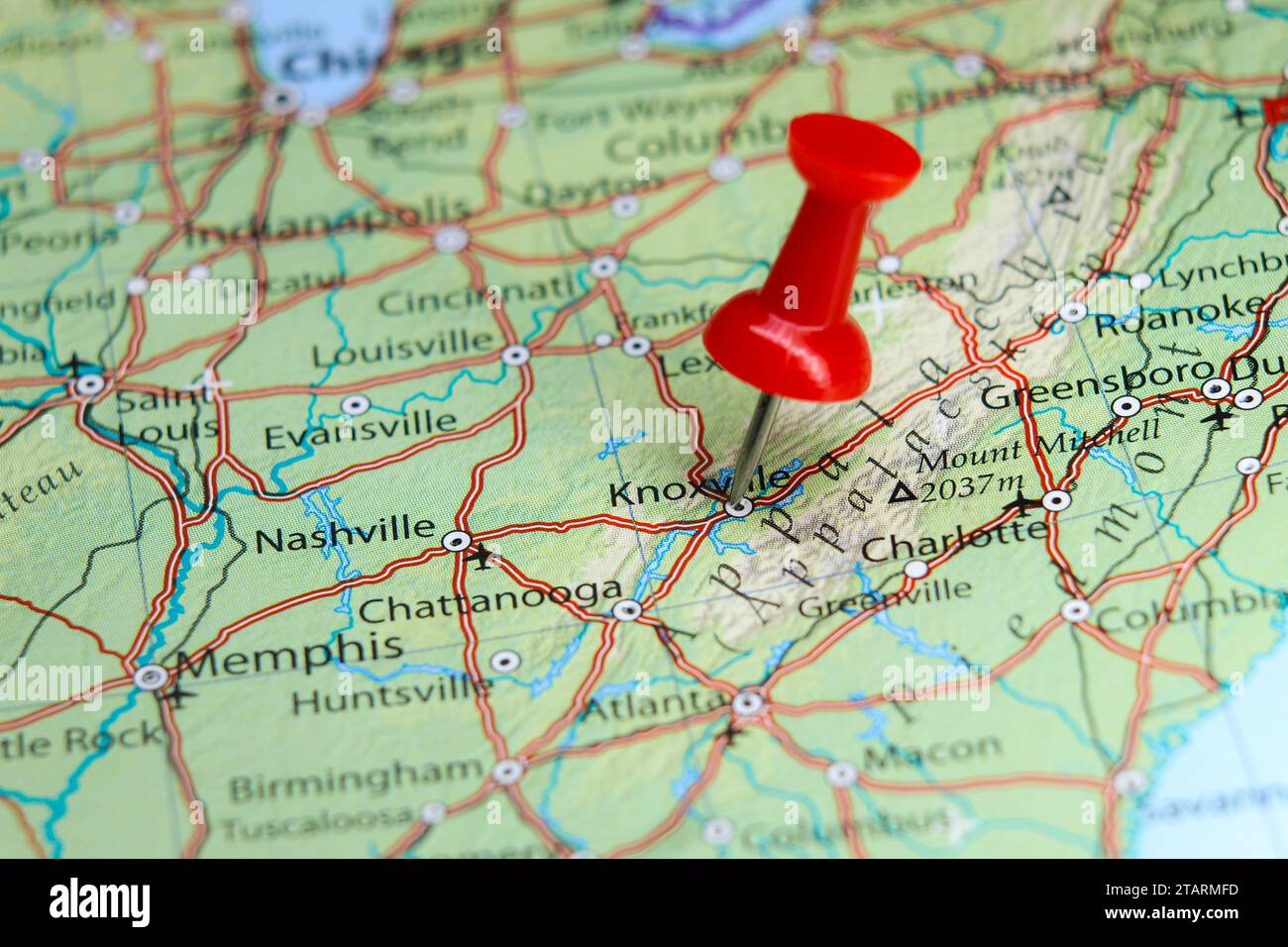 Knoxville, Tennessee pin on map Stock Photo