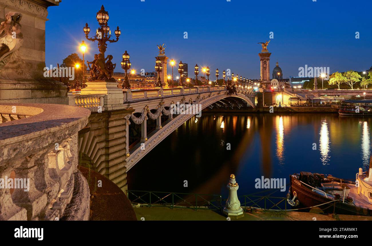 Alexander III bridge at night, Paris Stock Photo