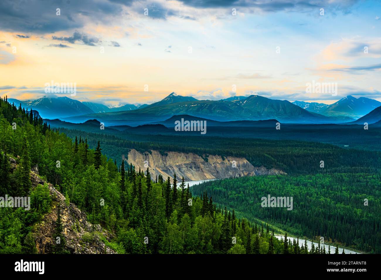 Nenana River Valley from Sugarloaf Mountain, Denali Alaska Stock Photo