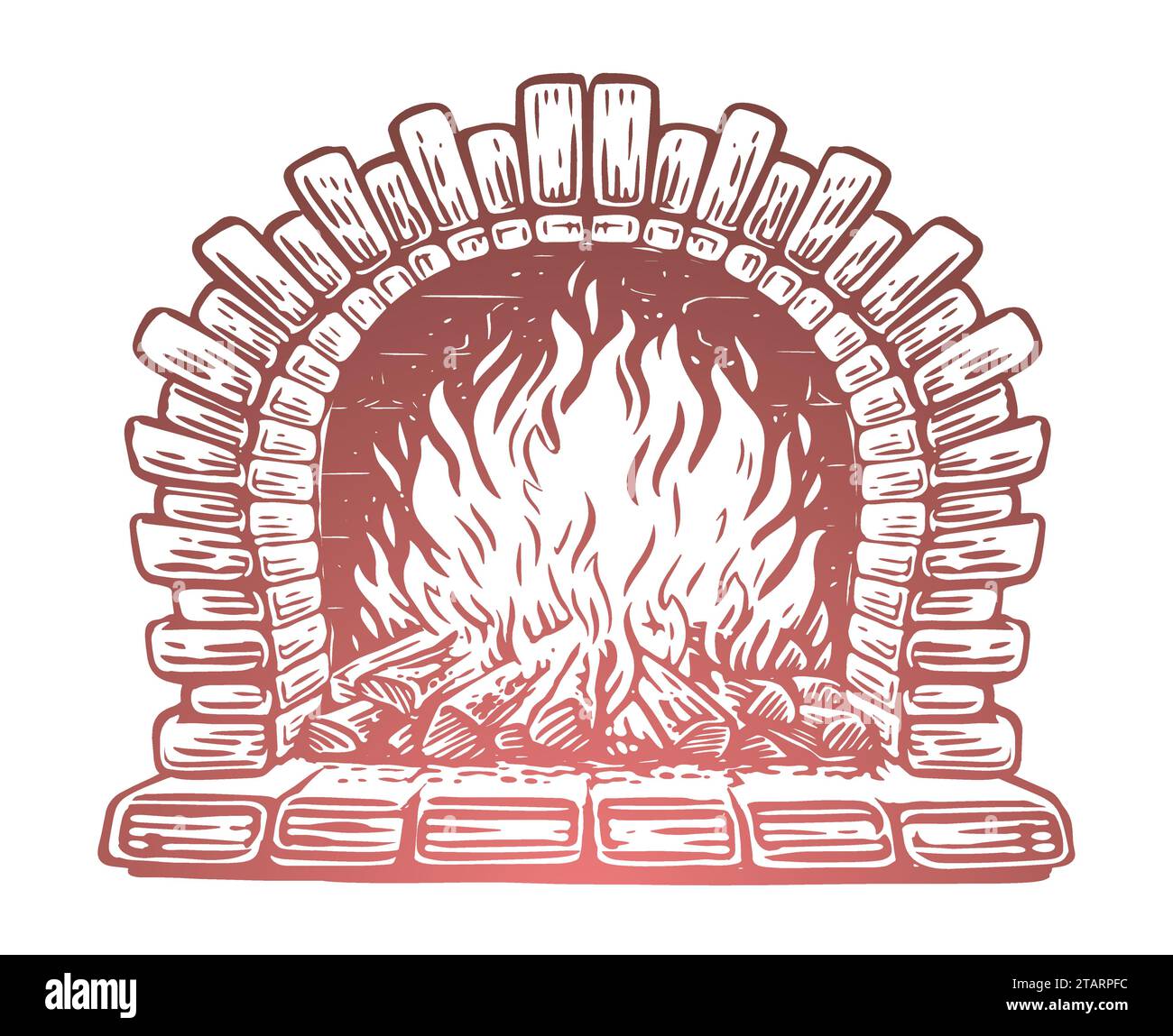 Fire burns in a fireplace. Burning logs in the oven. Vector illustration Stock Vector