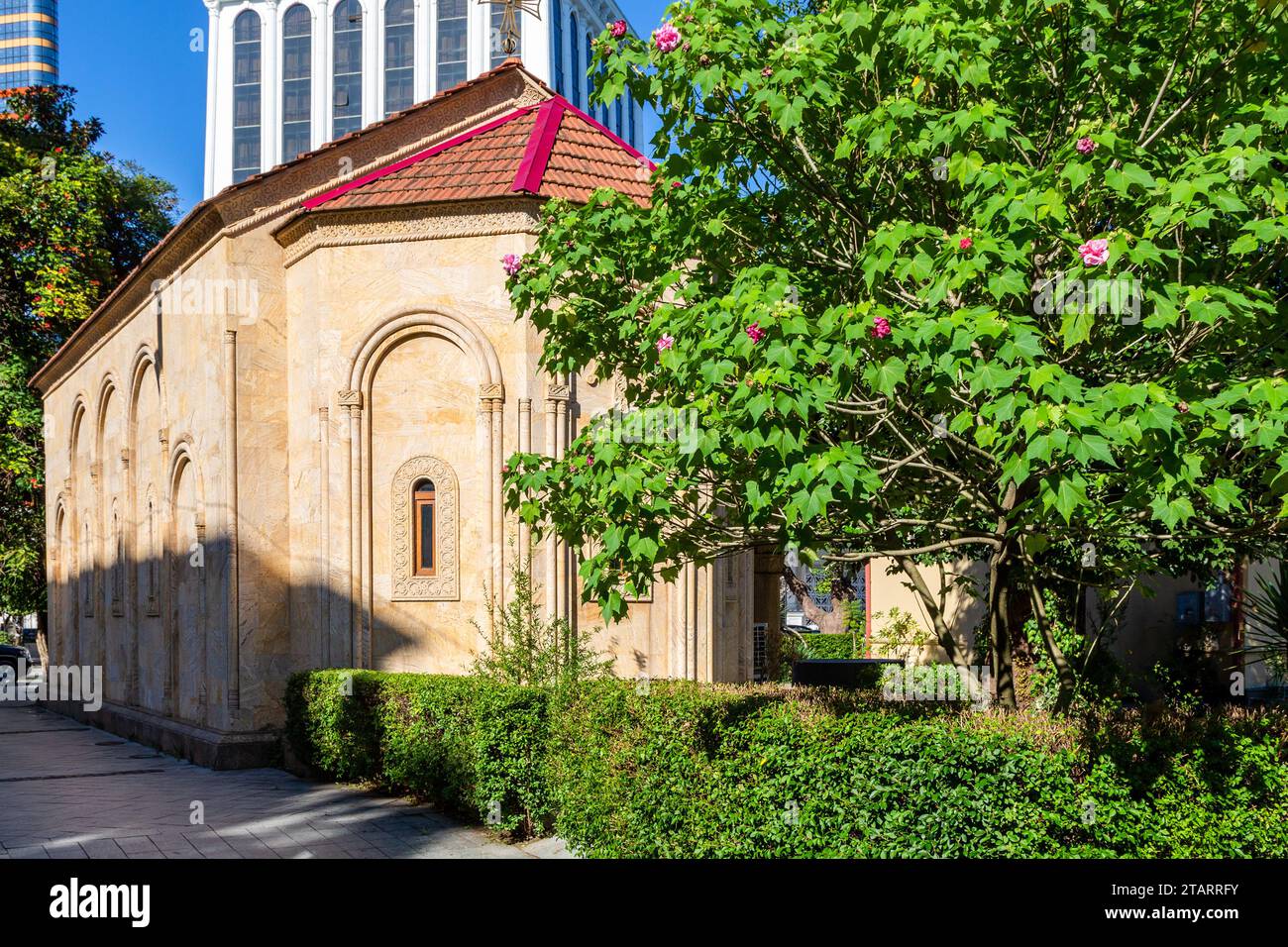 travel to Georgia - edifice of Church of St. Barbara on Rustaveli Avenue in Batumi city in autumn morning. St Barbara Church was founded in 1888, by t Stock Photo