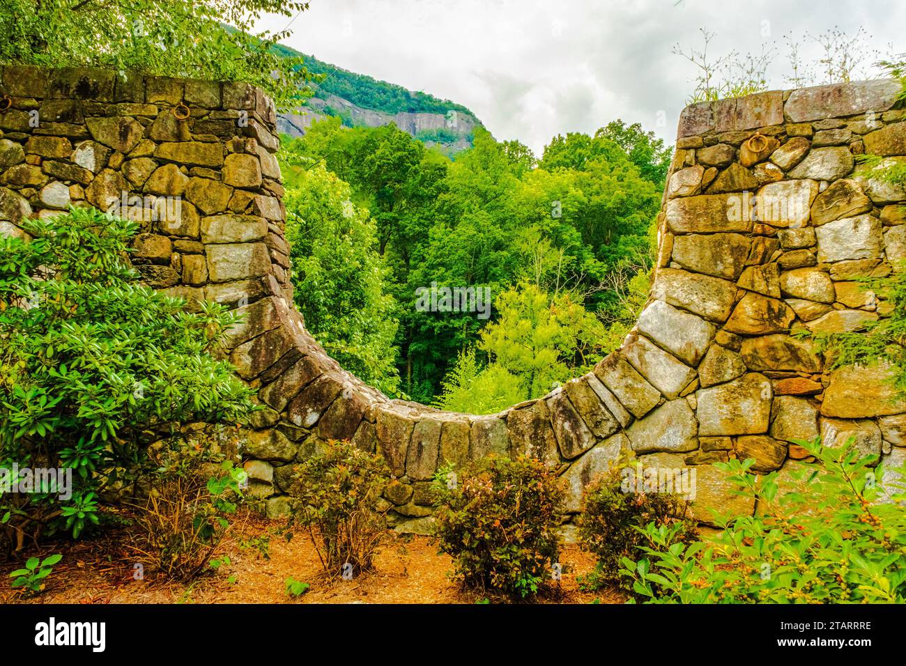 Entrance wall and gardens at Chimney Rock State Park, North Carolina