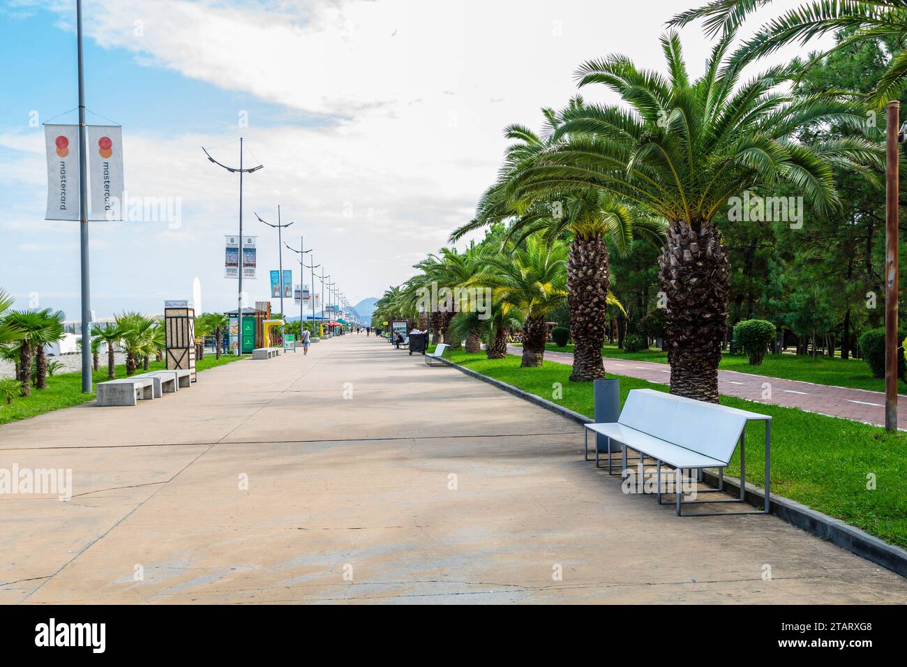 Batumi, Georgia - September 17, 2023: seafront promenade and bicycle line in Batumi city on autumn day Stock Photo