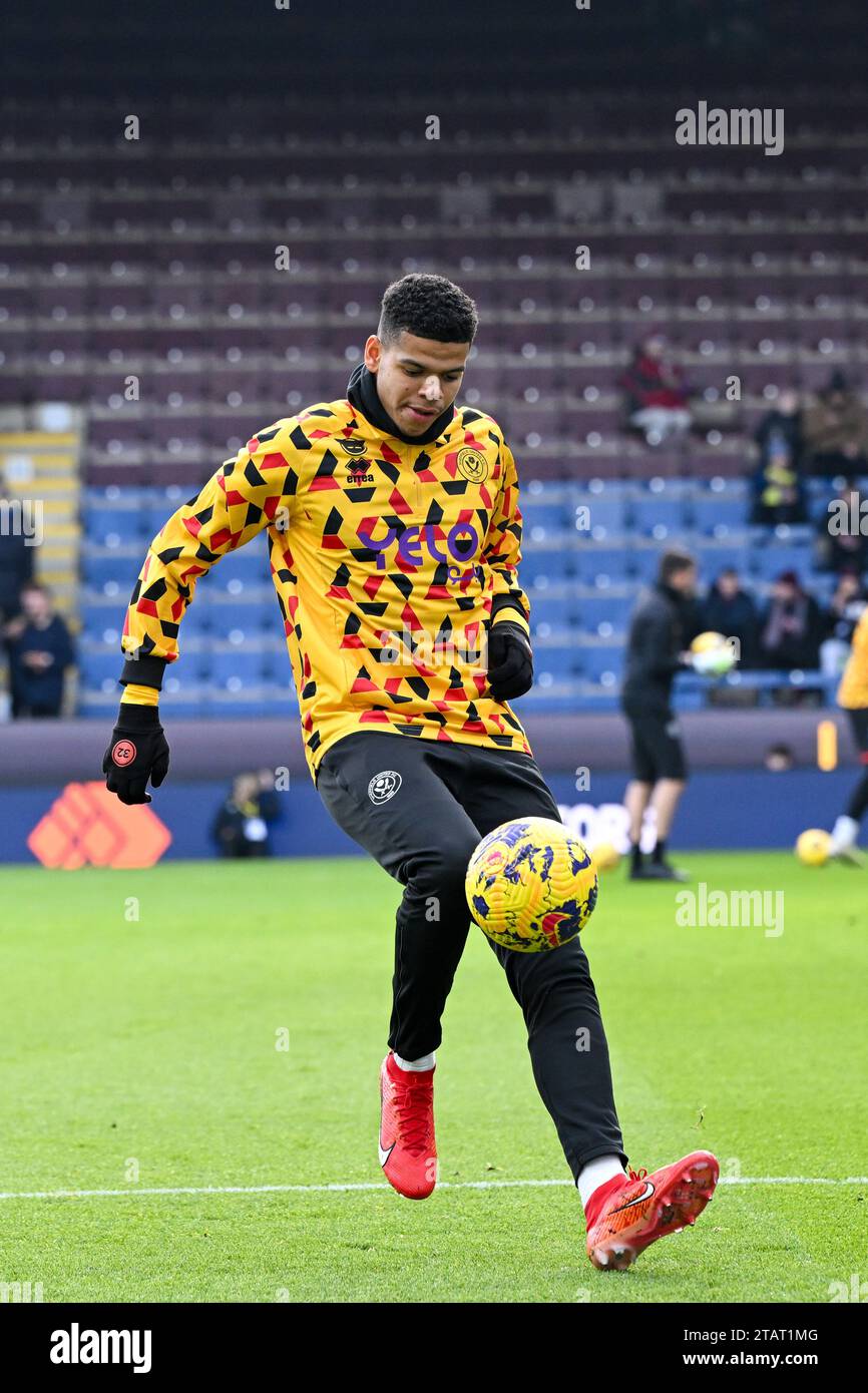 Turf Moor, Burnley, Lancashire, UK. 2nd Dec, 2023. Premier League Football, Burnley versus Sheffield United; William Osula of Sheffield United during warm up Credit: Action Plus Sports/Alamy Live News Stock Photo