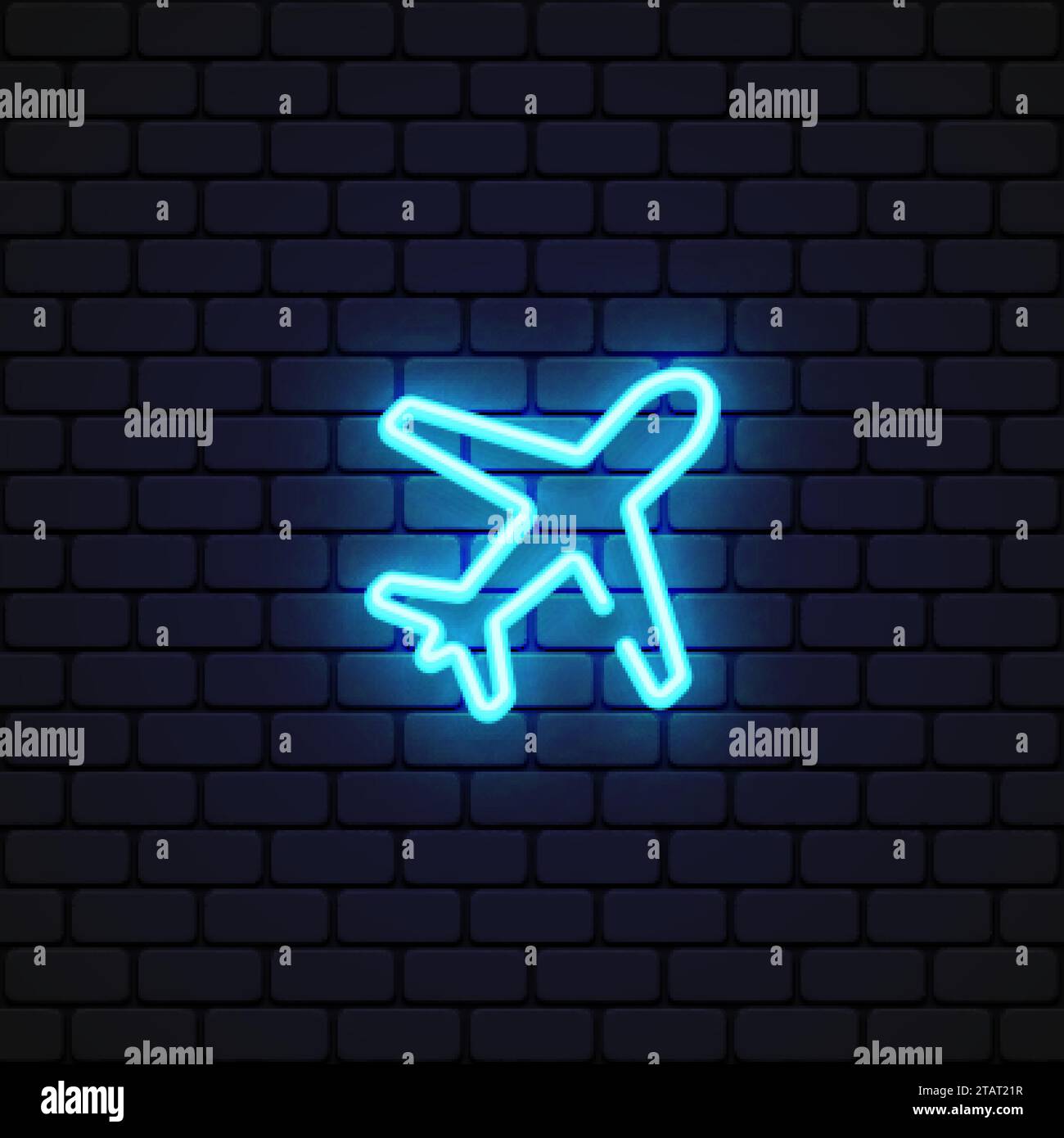 Airplane neon icon on light background. Stock Vector