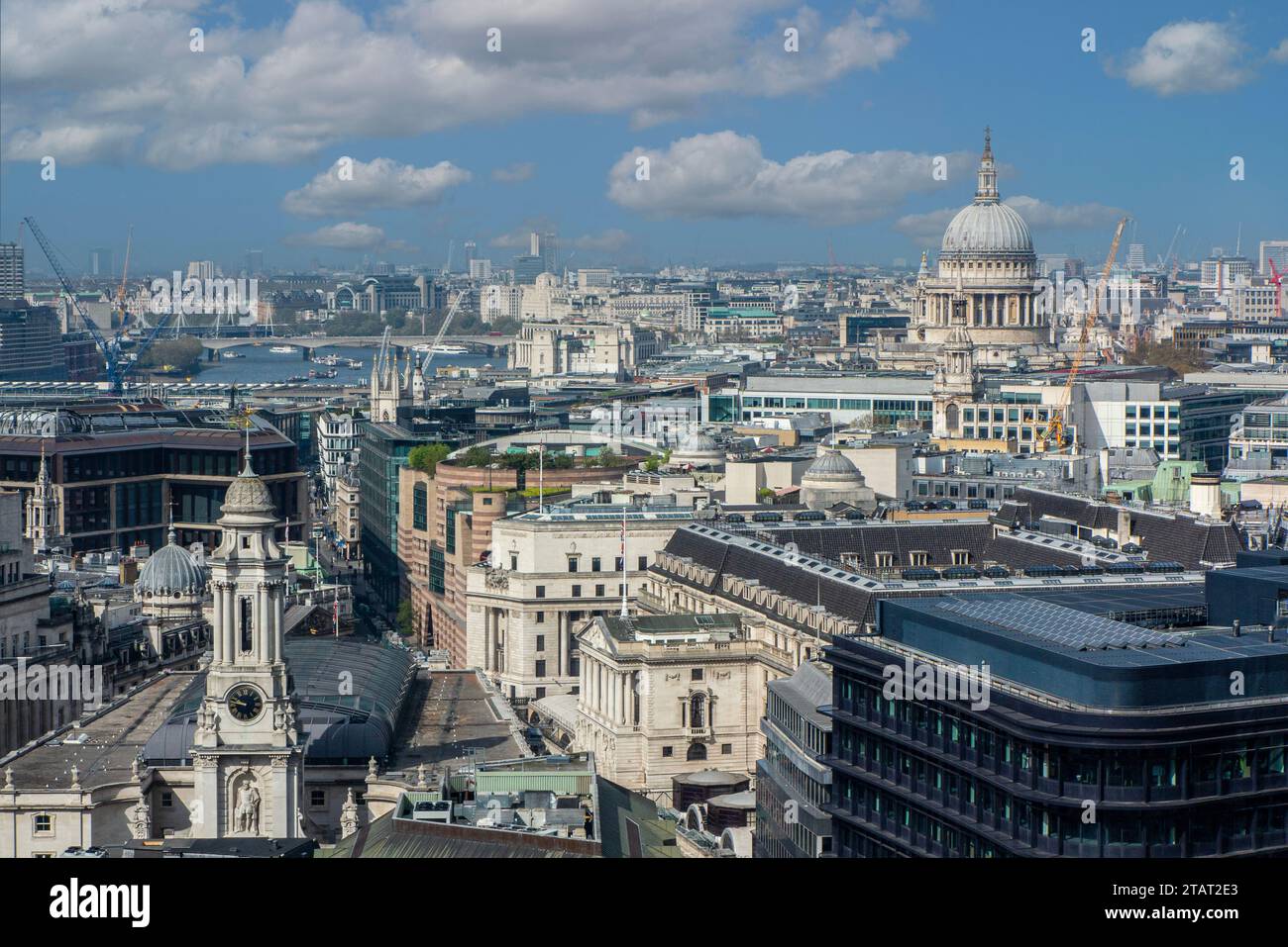 An unusual shot of the River Thames with the West End and St Paul's Cathedral in the distance Stock Photo