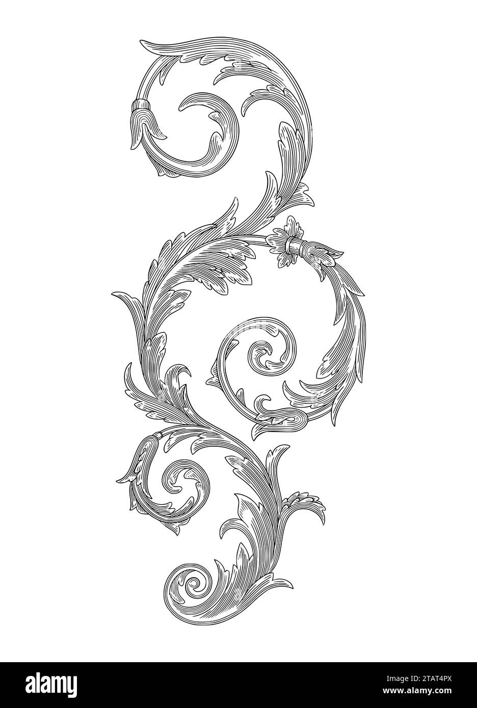 Vintage baroque floral Frame. Victorian ornament leaf scroll engraving style illustration Stock Vector